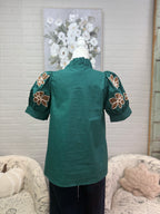 Hunter Green Floral Embroidered Top