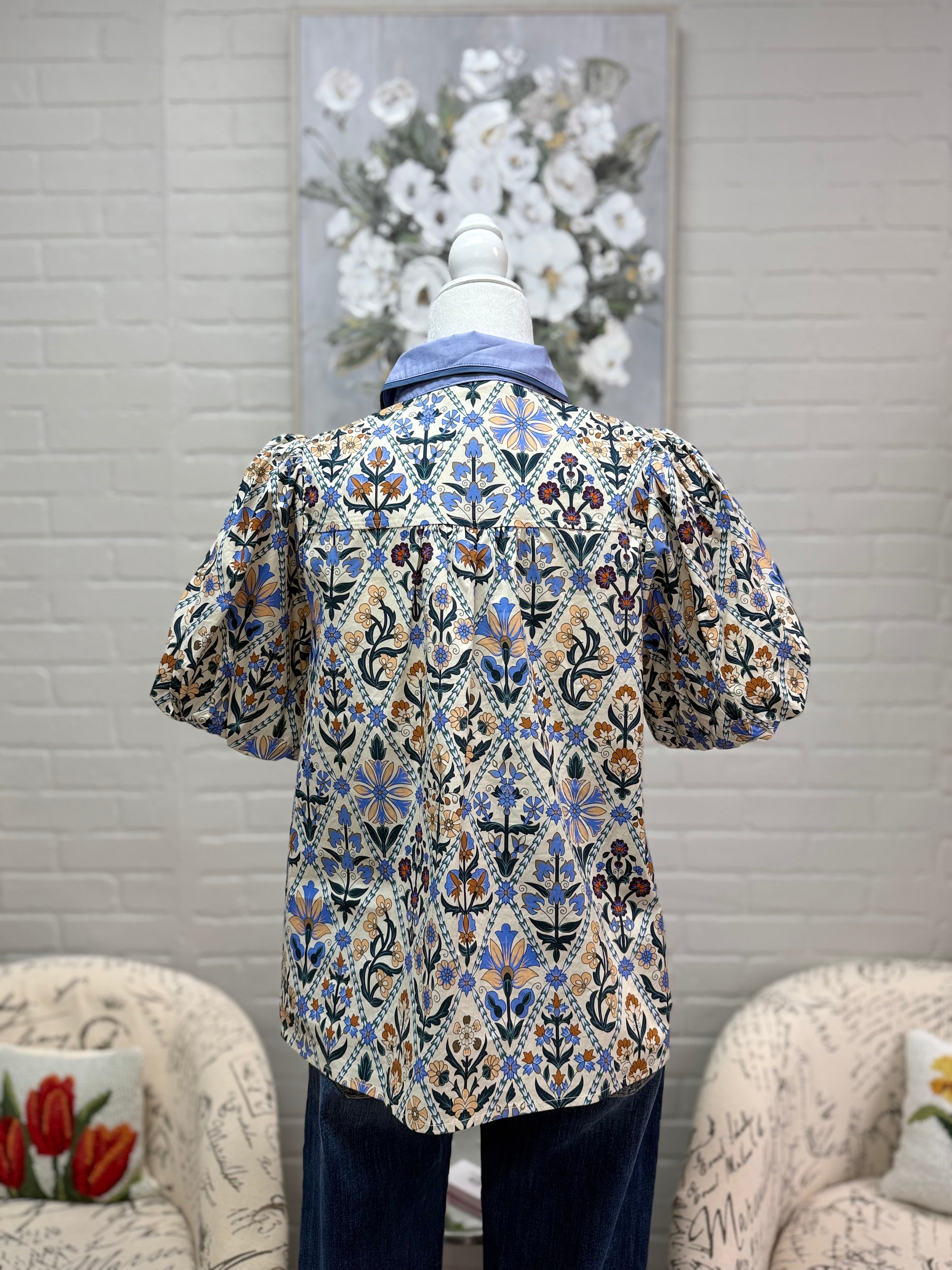 Blue Floral Button Down