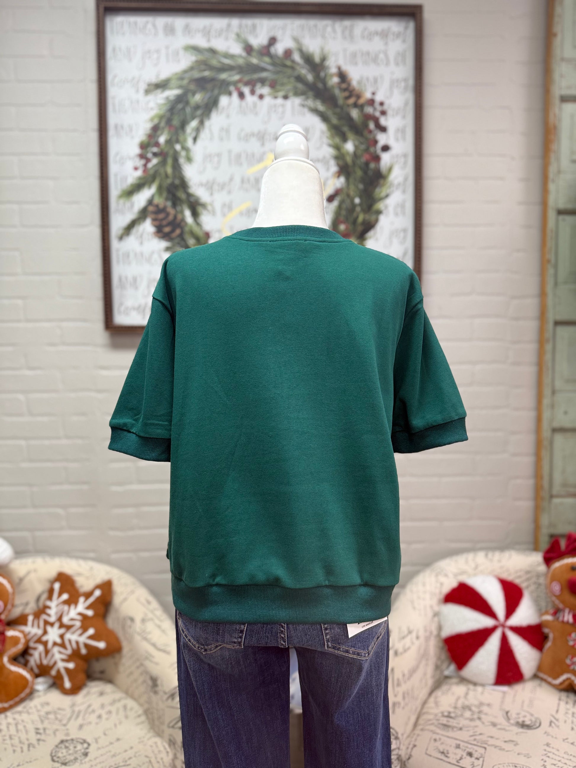 Green Plaid Bow Knit Top