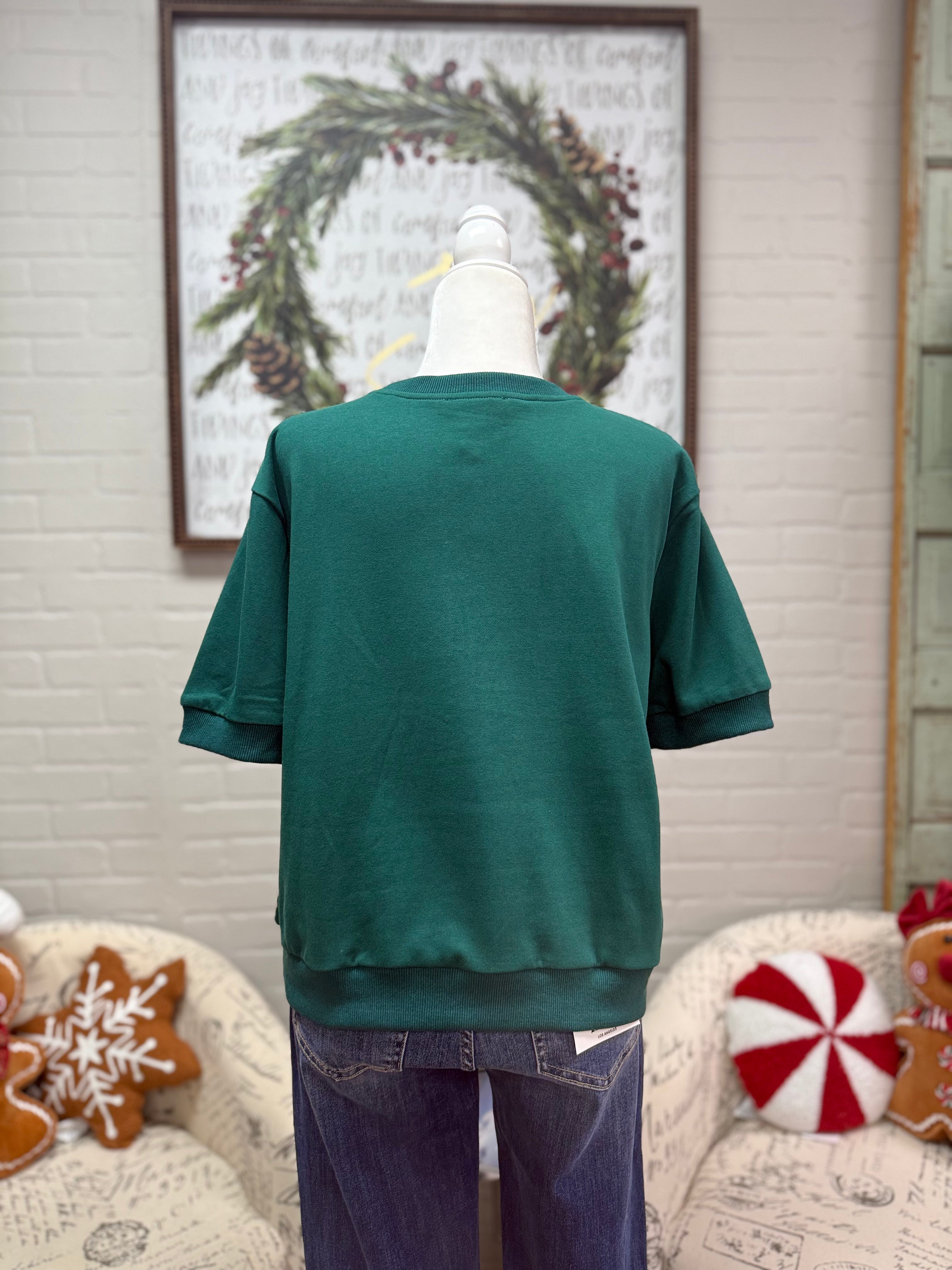 Green Plaid Bow Knit Top