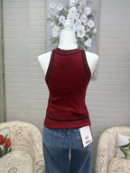 Burgandy Contrast Stripe Halter Top