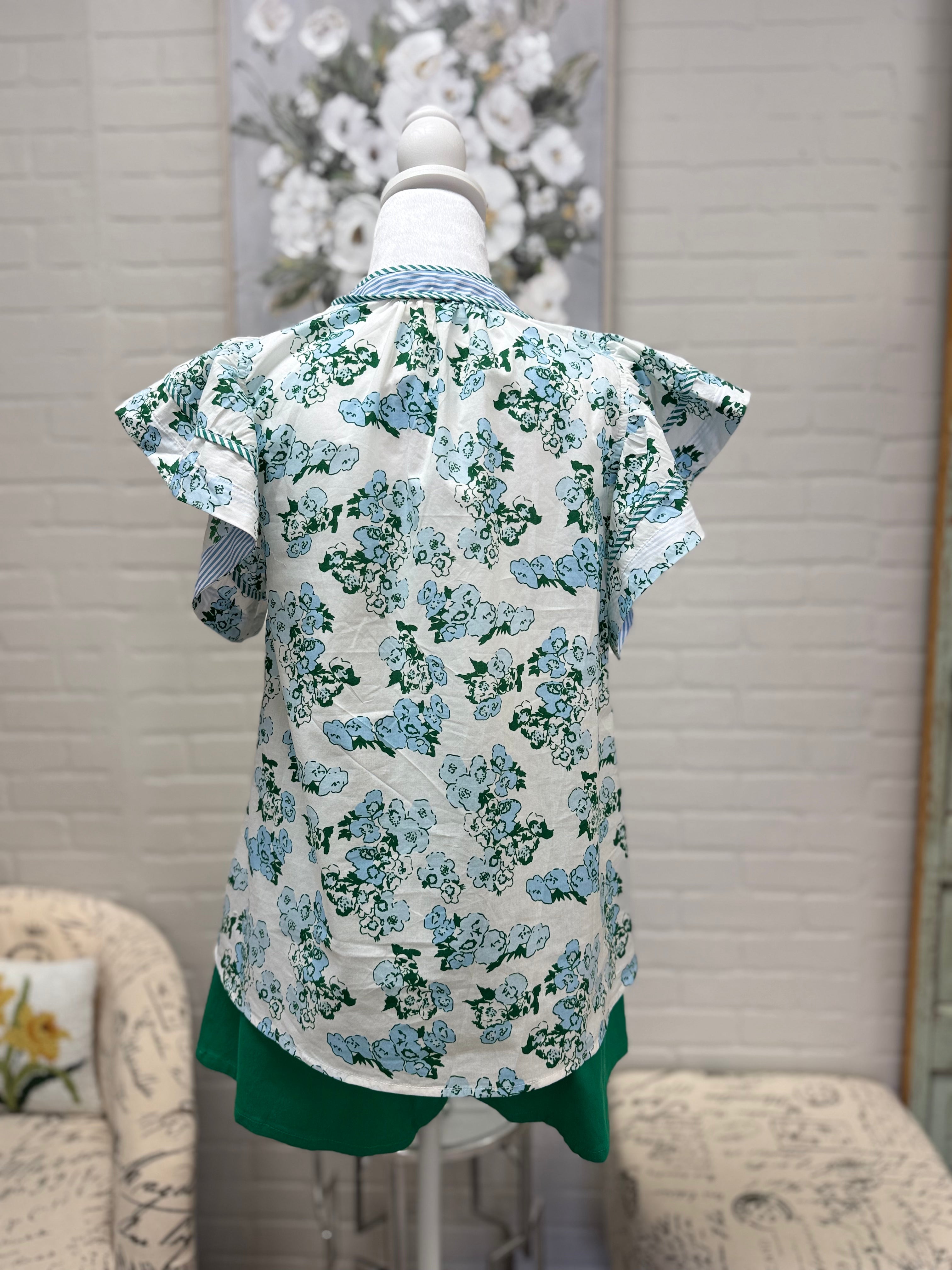 Blue & Green Floral Top