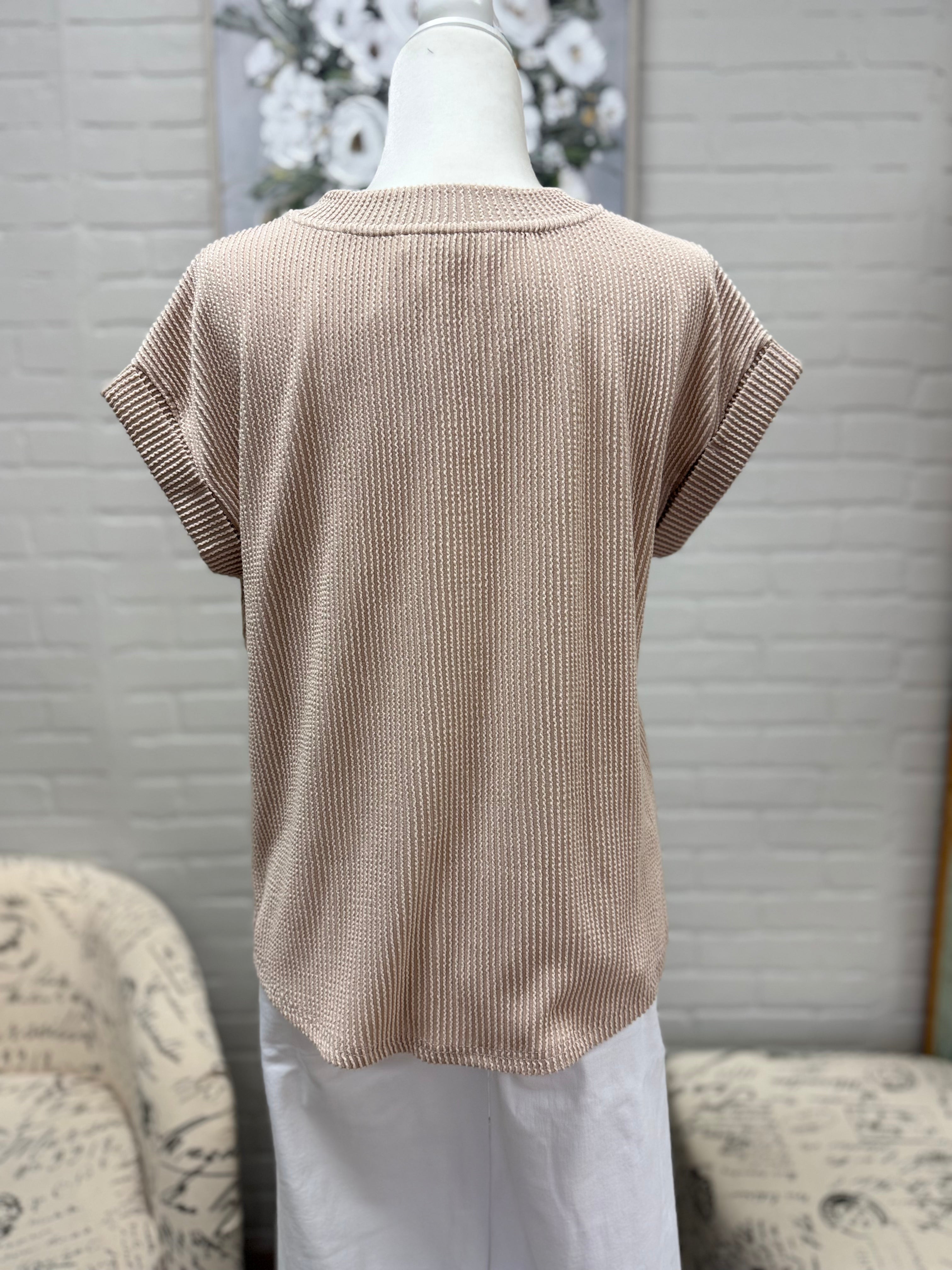 Khaki Texas Short Sleeve Knit Sweater
