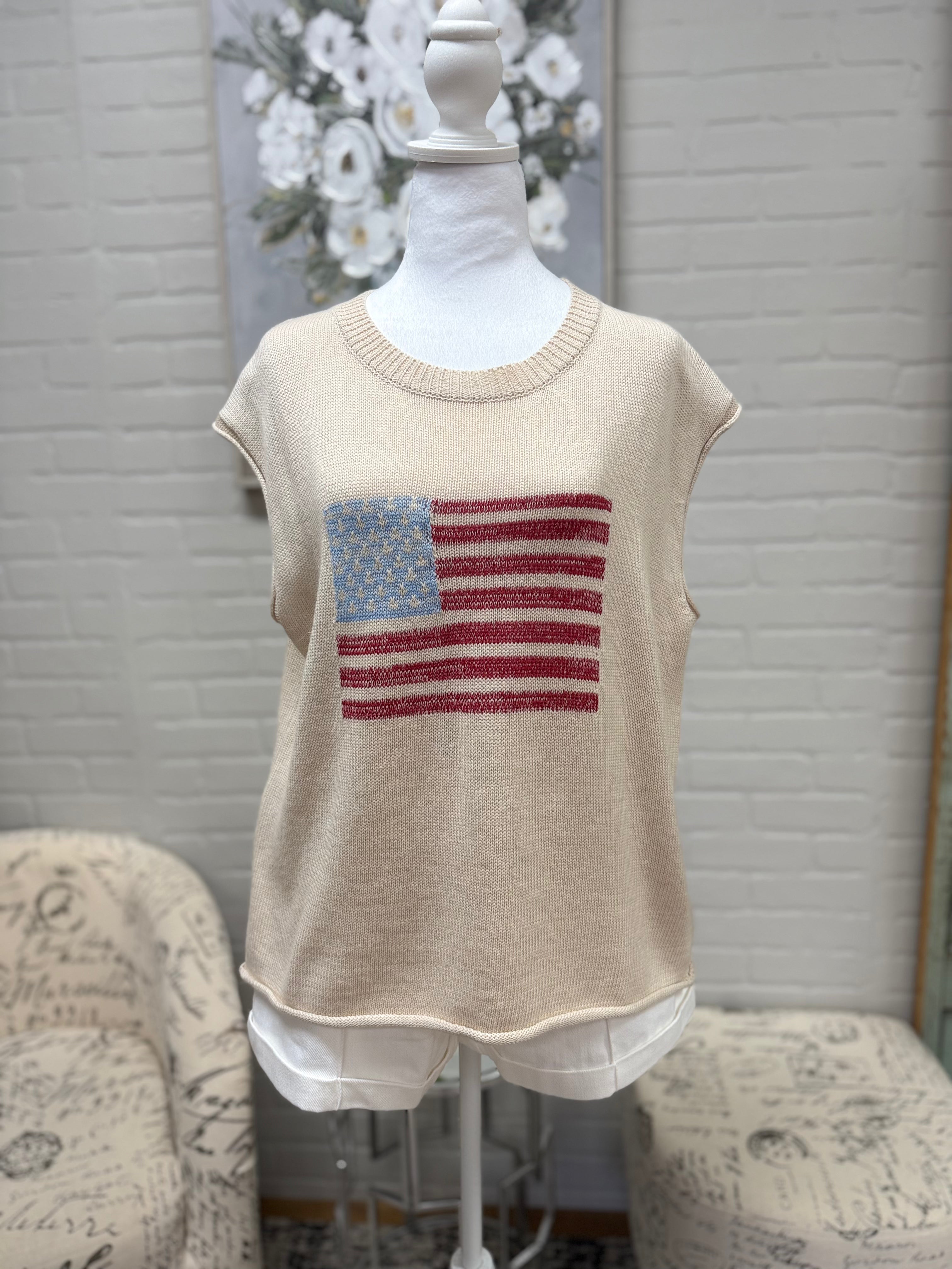 Beige USA Flag Sweater