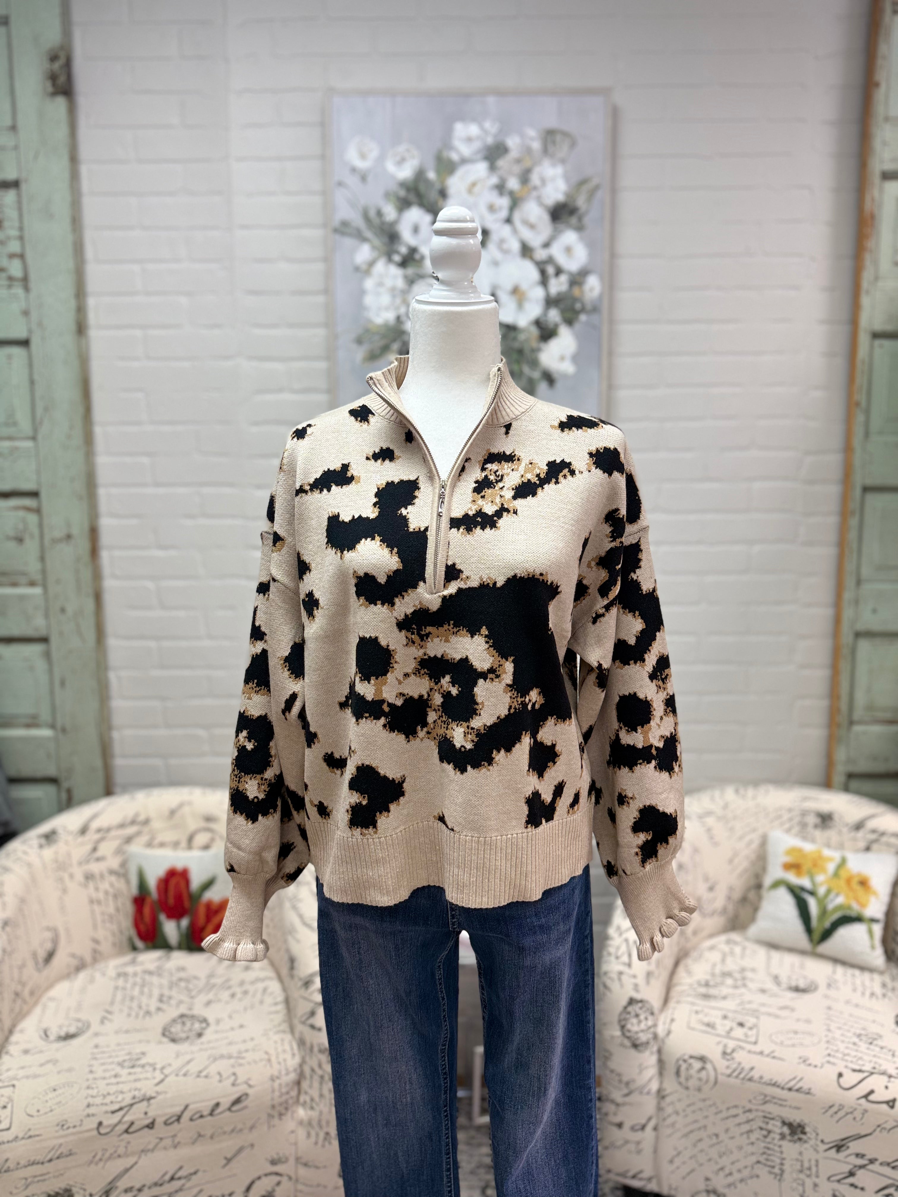 Abstract Zip-Up Pullover