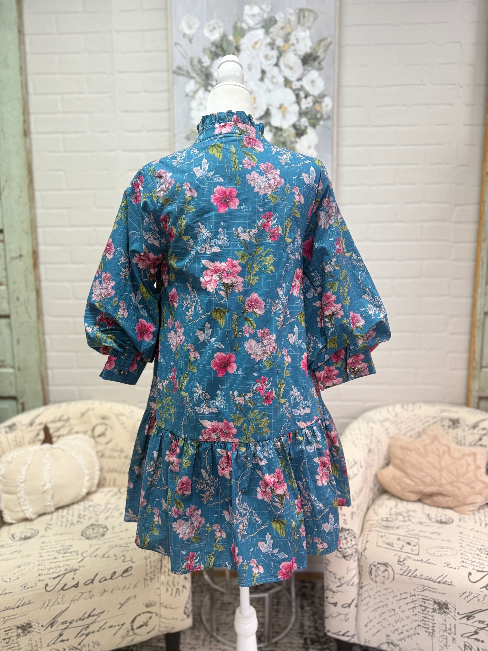 Teal Floral Dress