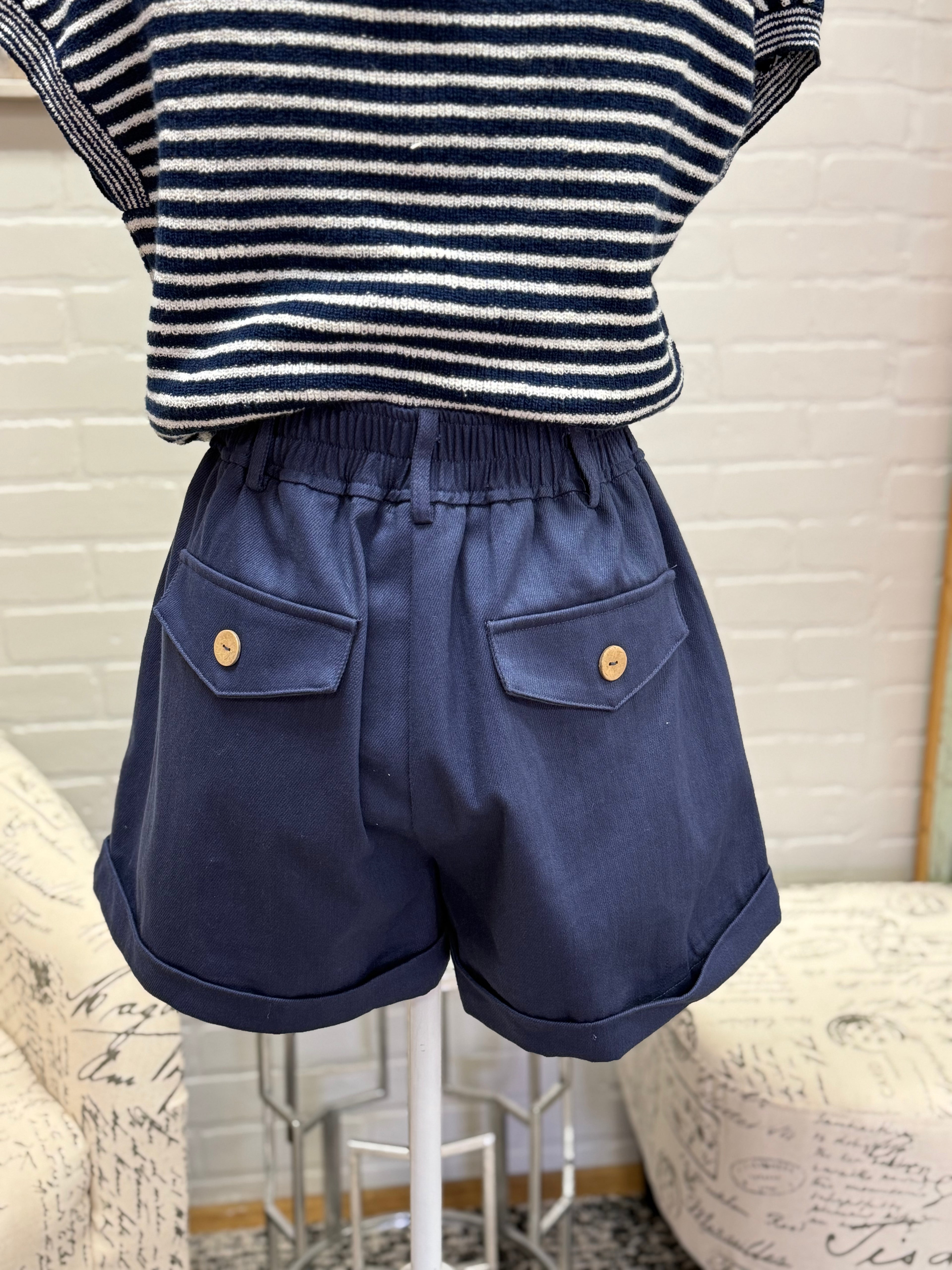 Navy Pleated Short