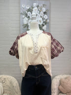 Berry Plaid Puff Sleeve Top