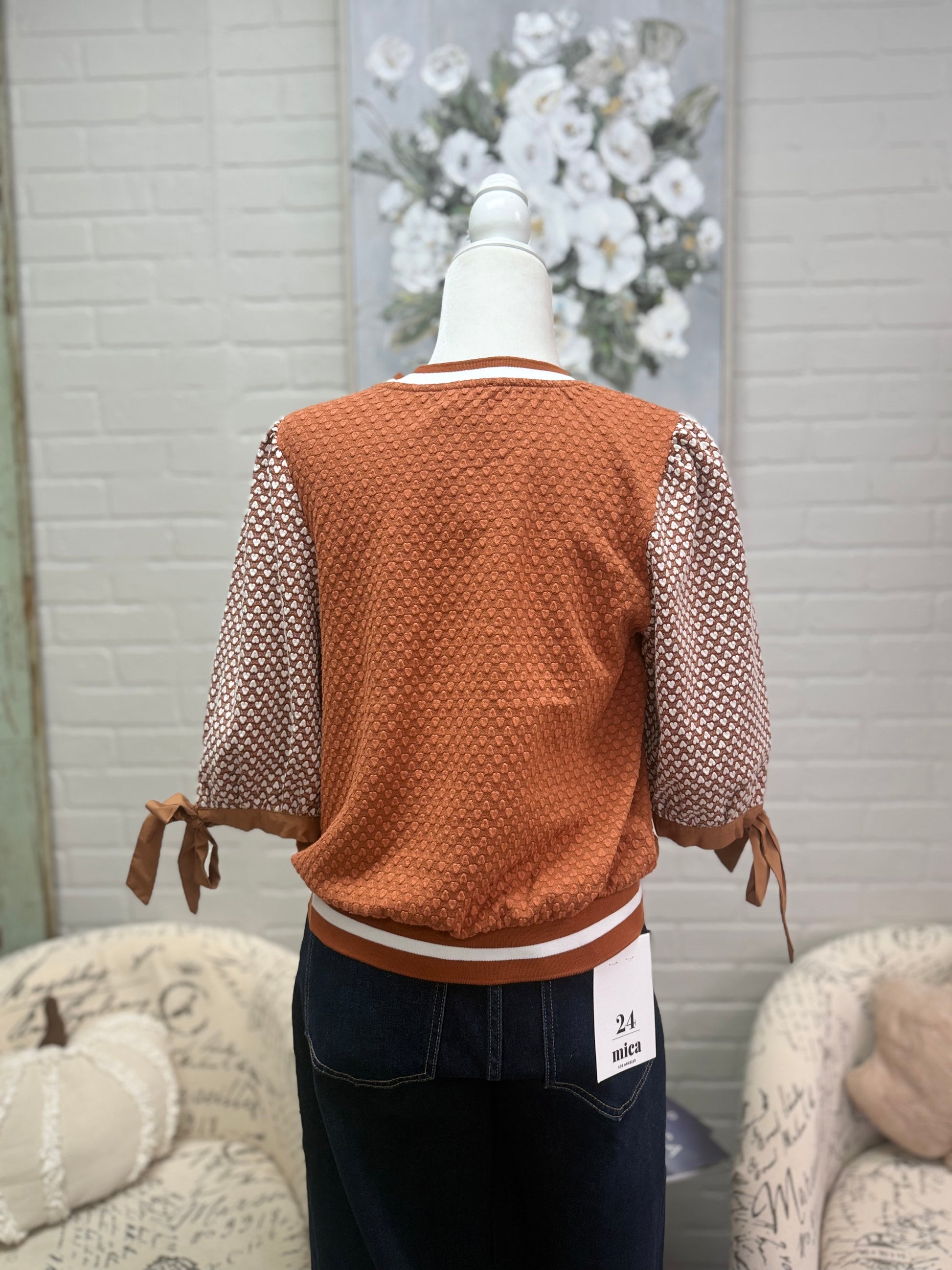 Burnt Orange Textured Knit Top