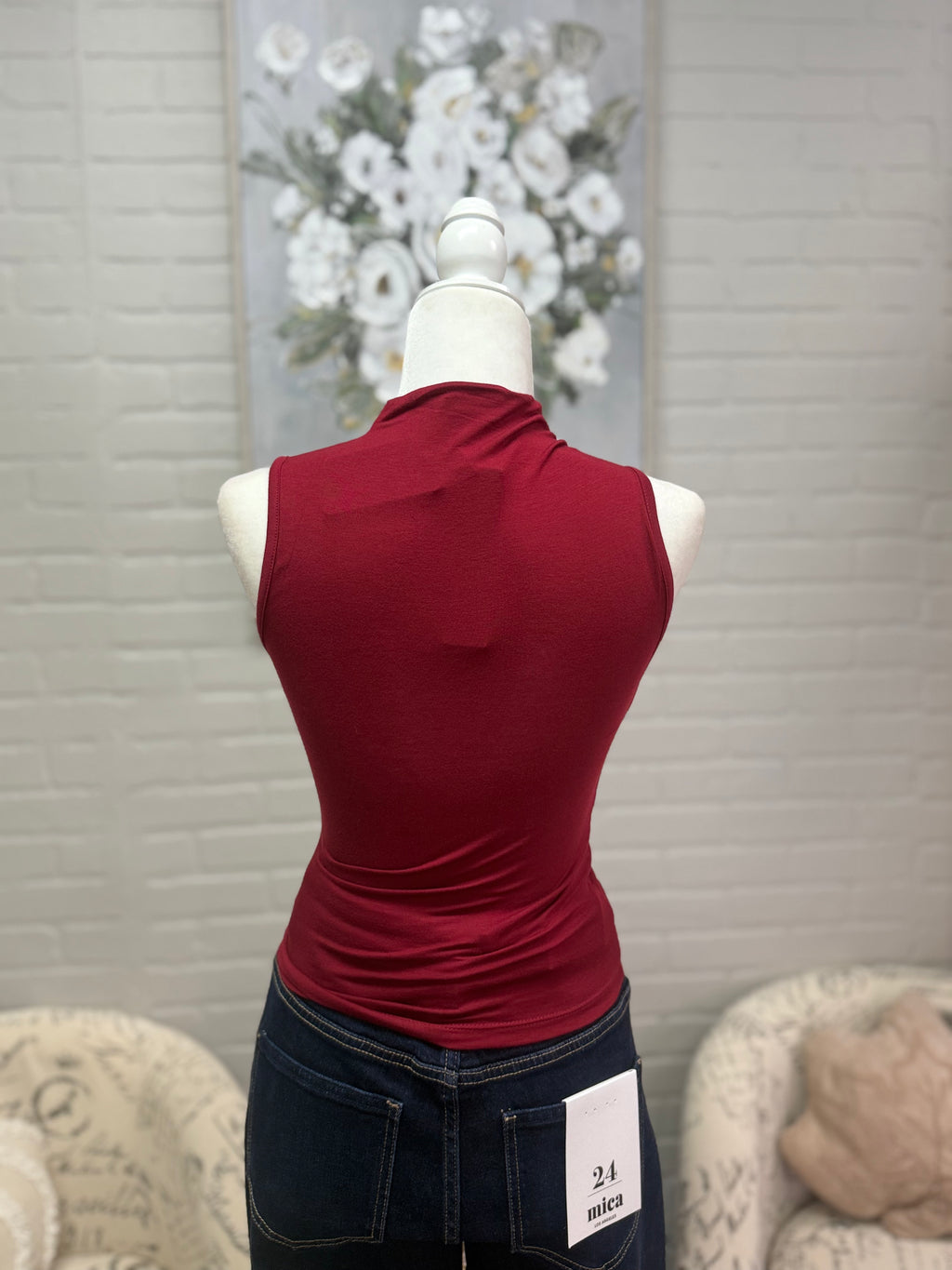 Deep Red Mock Neck Top