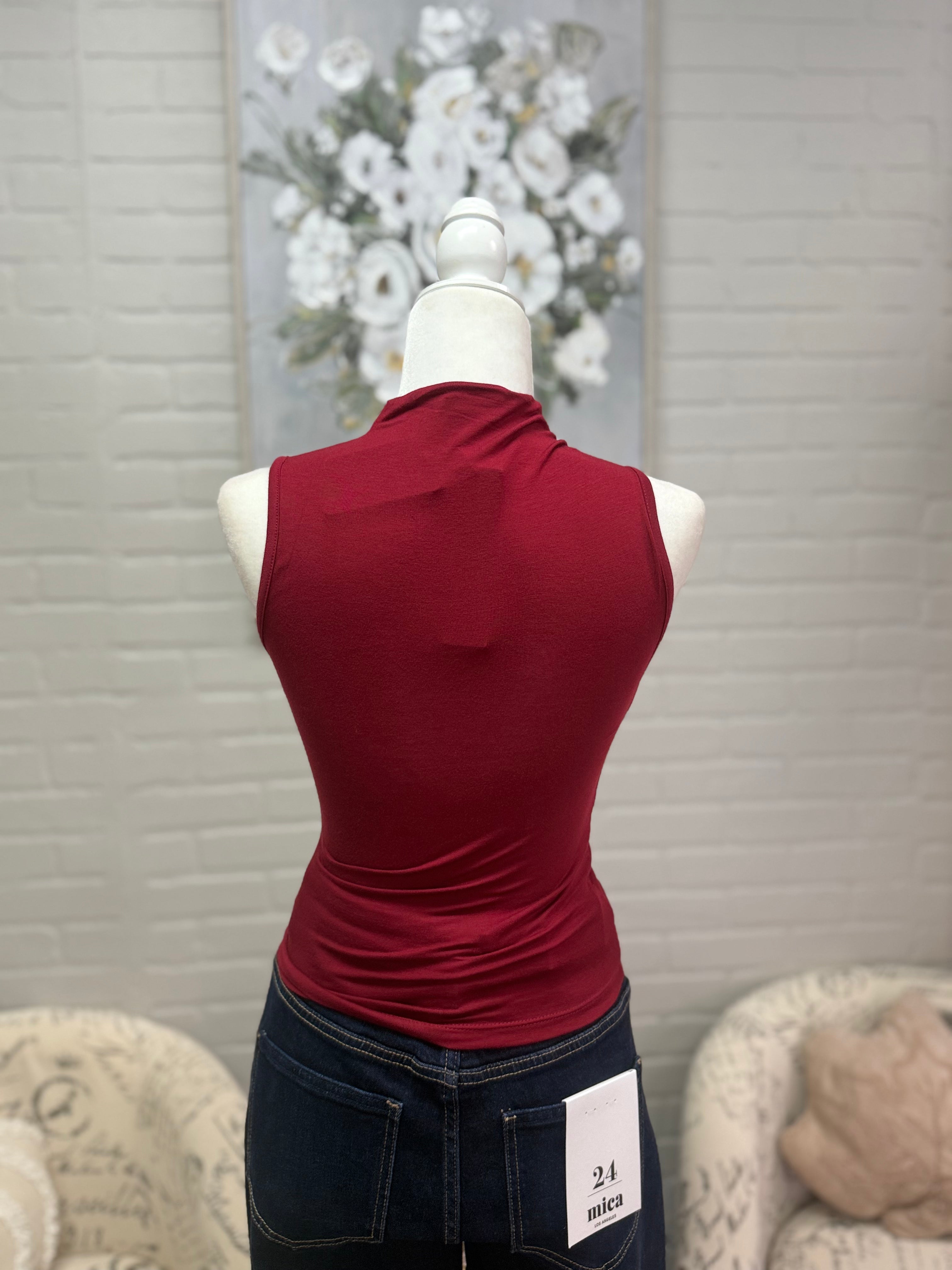 Deep Red Mock Neck Top
