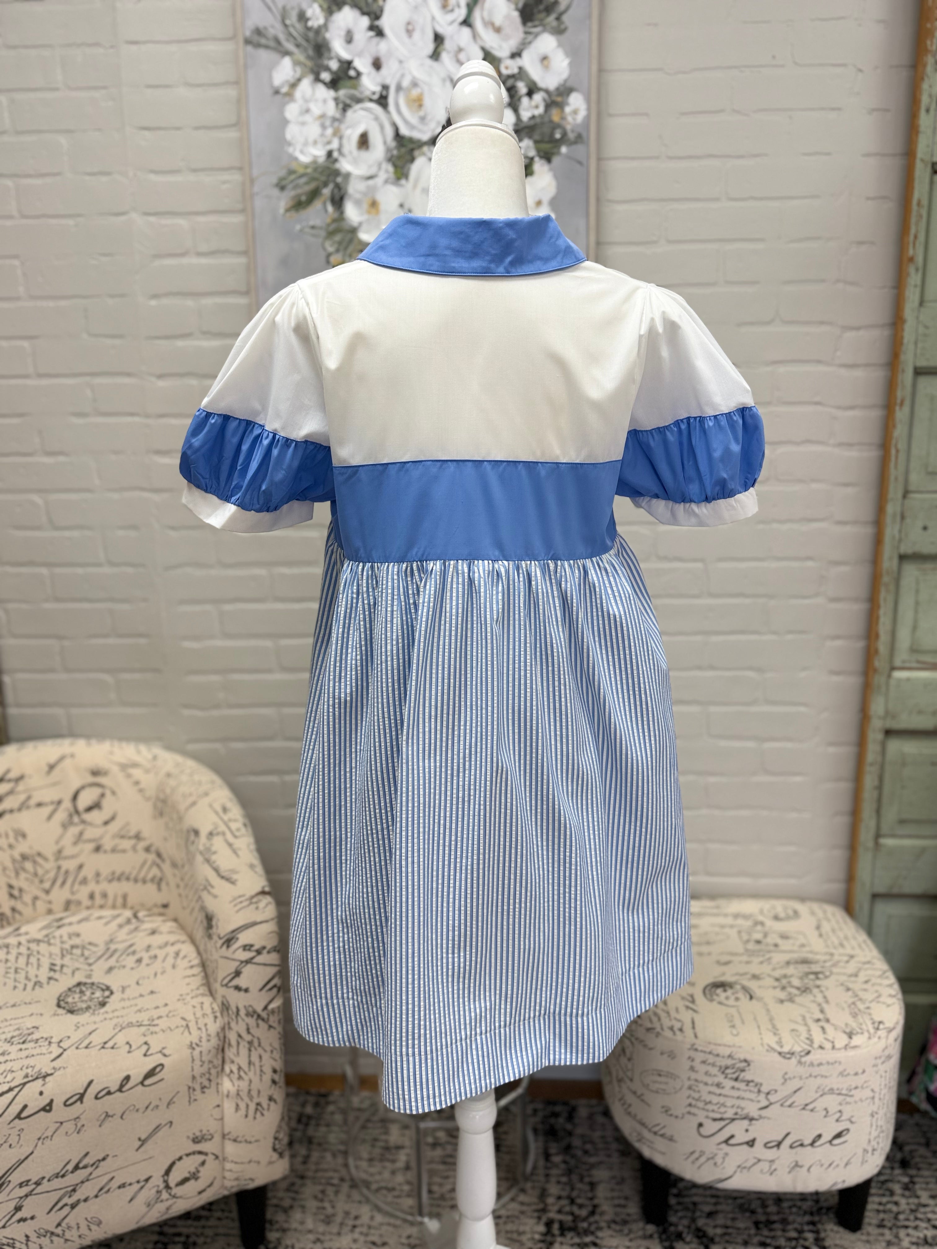 Blue Pinstriped Mini Dress