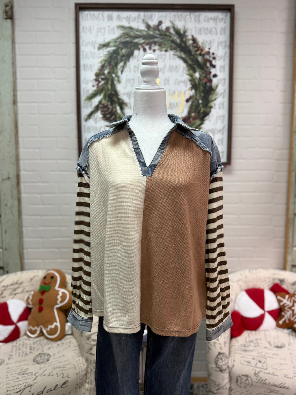 Denim Checker & Waffle Top