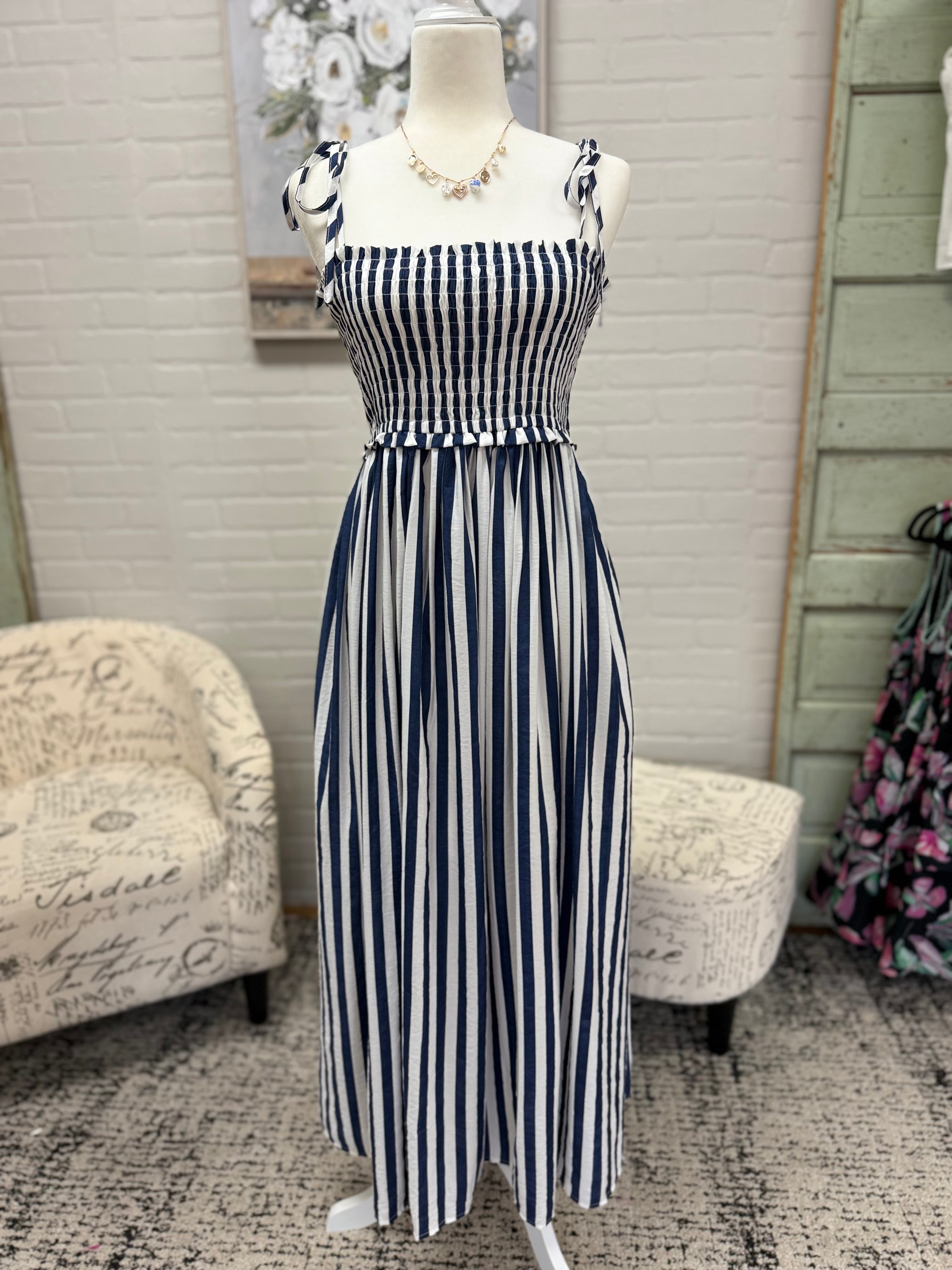 Navy Striped Midi dress