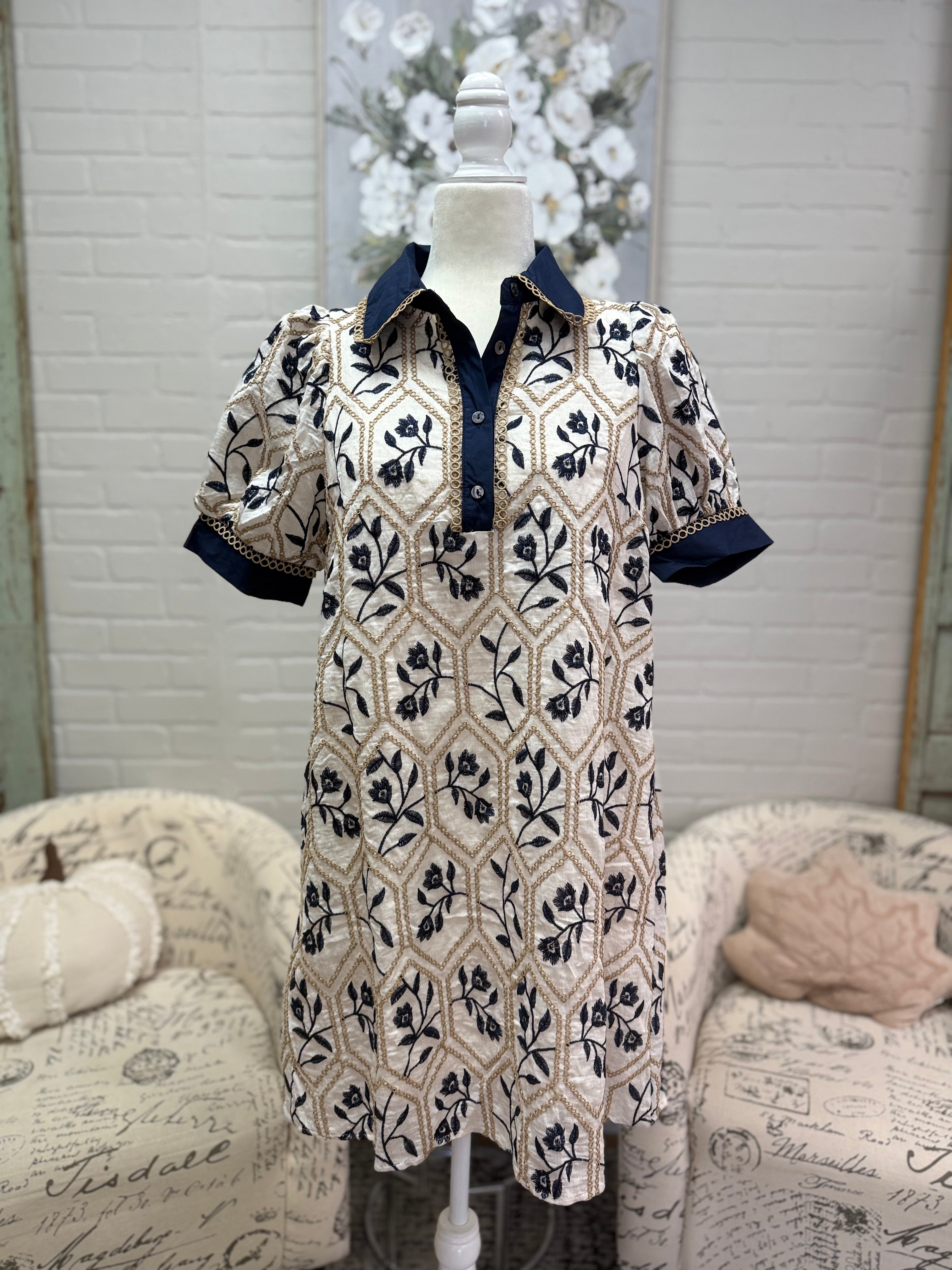 Navy Embroidered Dress