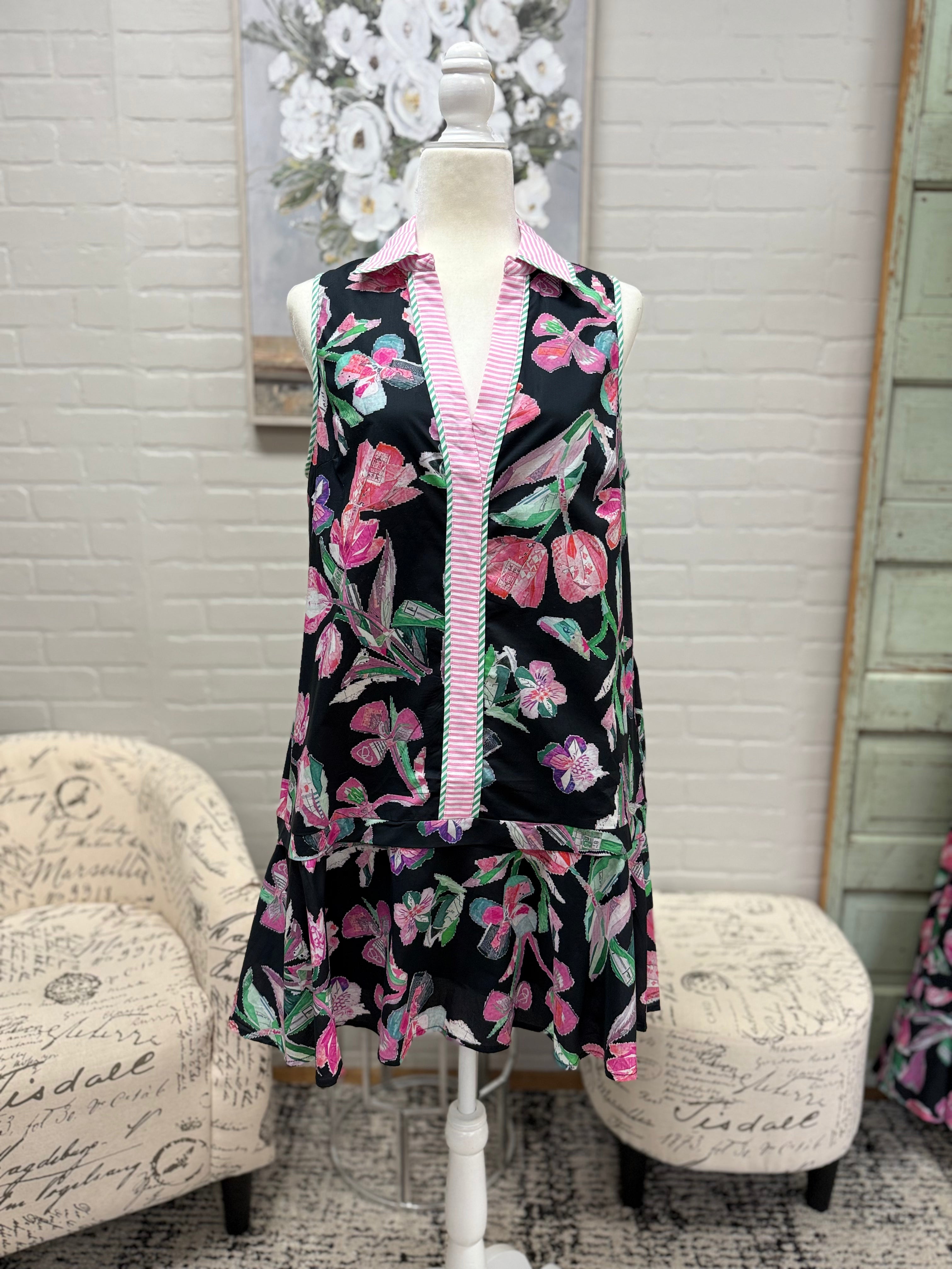 Black Collared Floral Dress