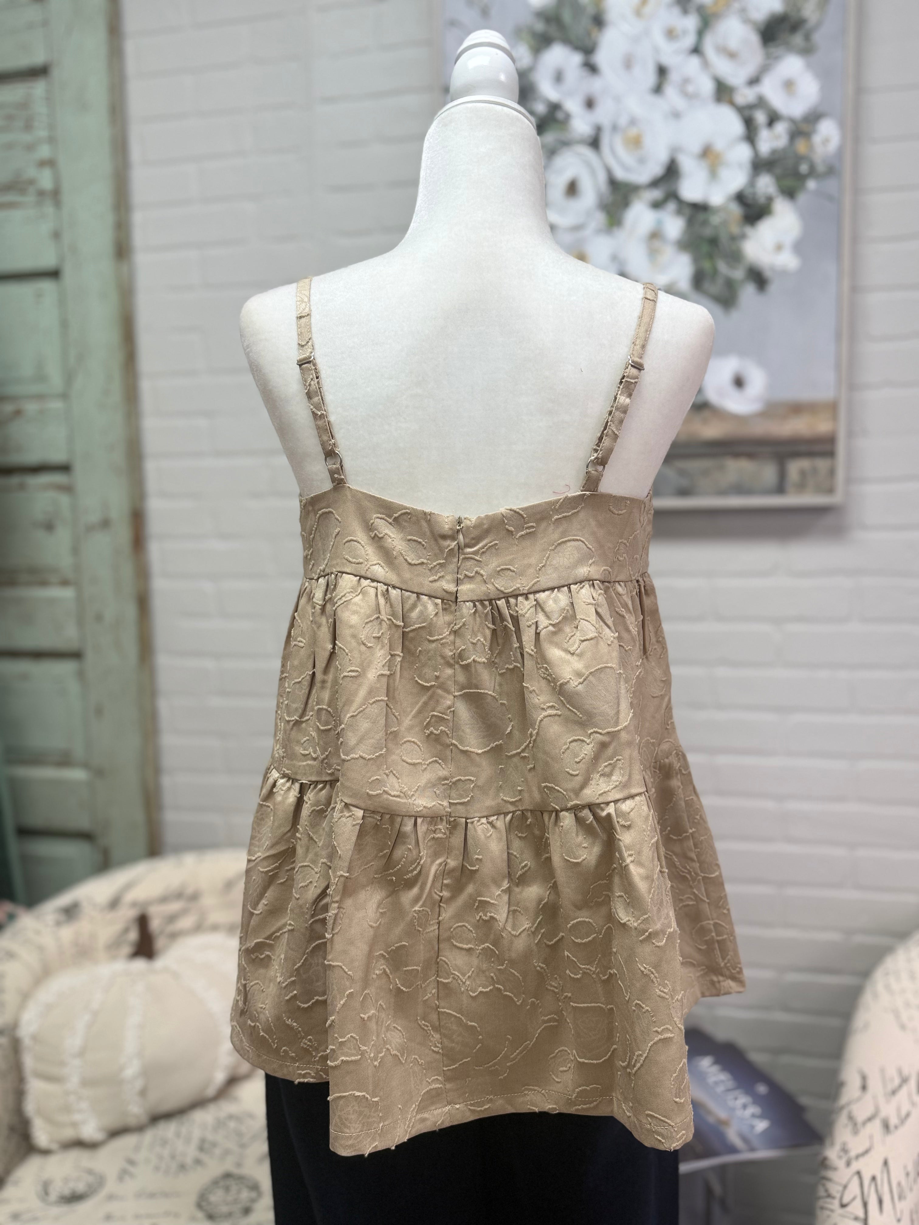 Sleeveless Tiered Jacquard Top