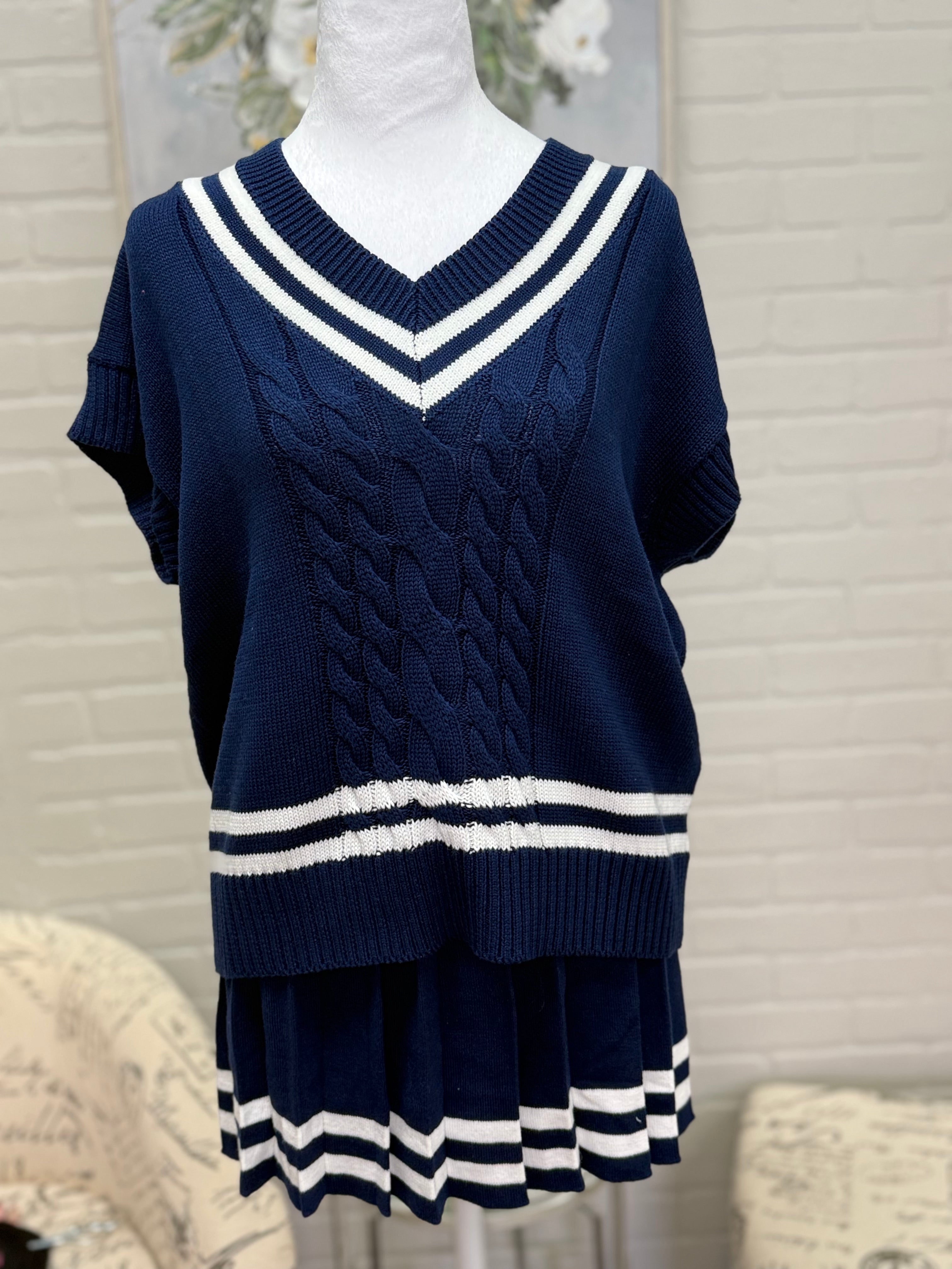 Navy Sleeveless Sweater Top
