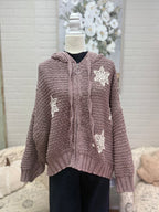 Mocha Crochet Zip-Up Hoodie