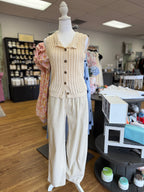 Beige Linen Blend Pants