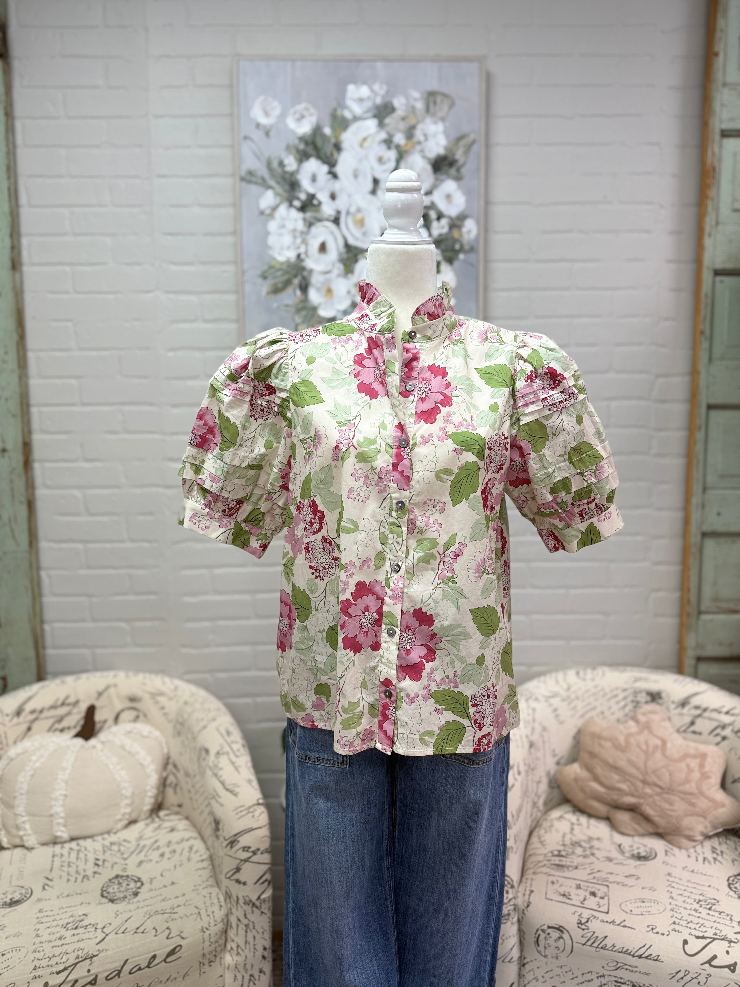 Green & Pink Floral Top