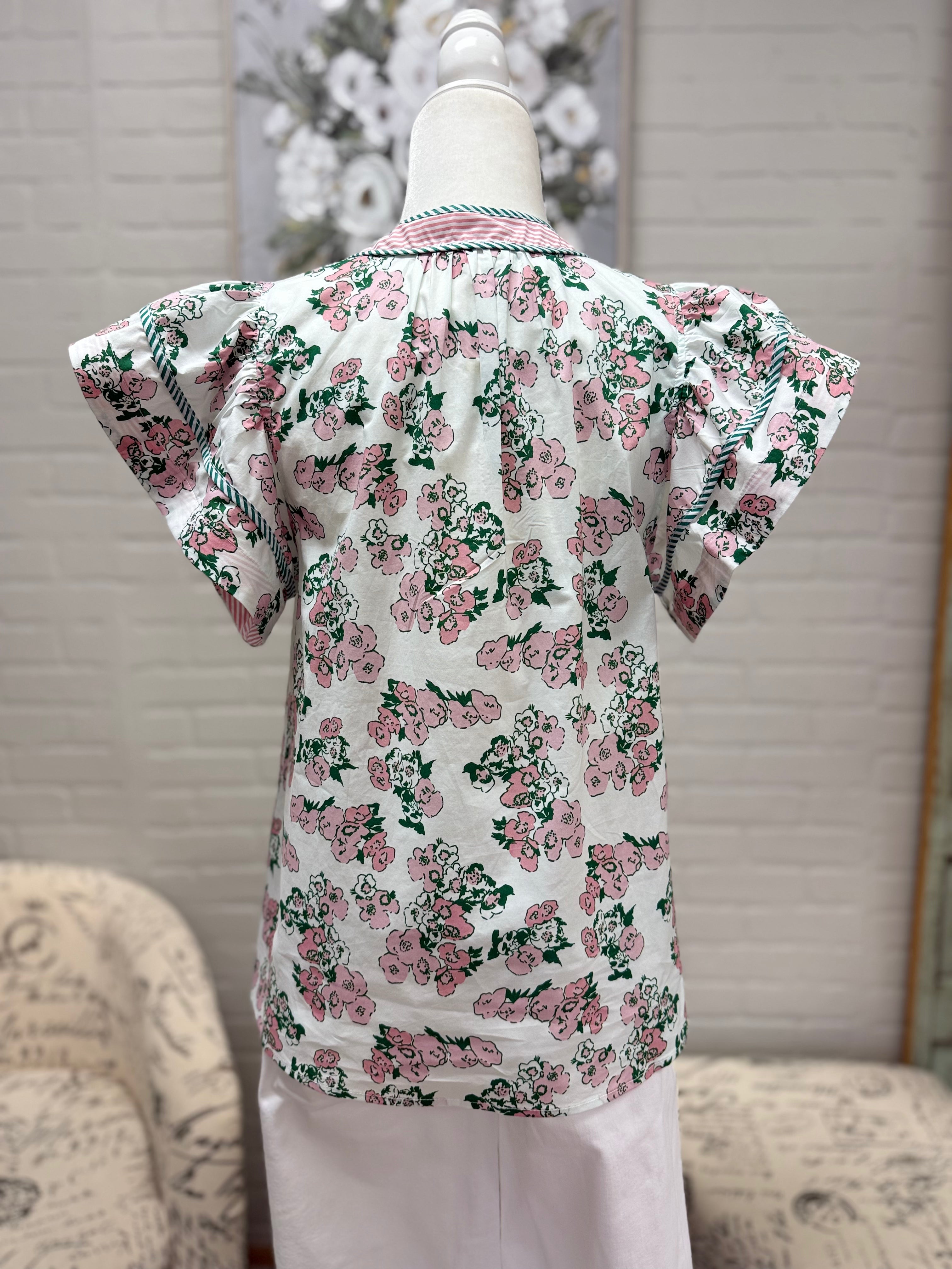 Pink & Green Floral Top