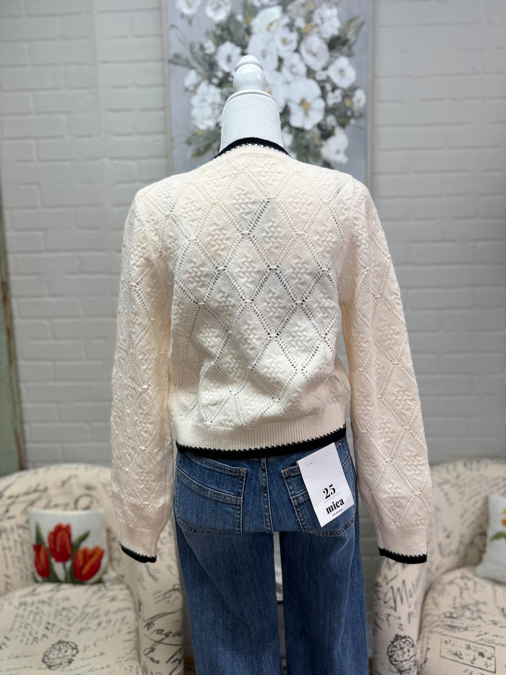 Cream Tie Cardigan