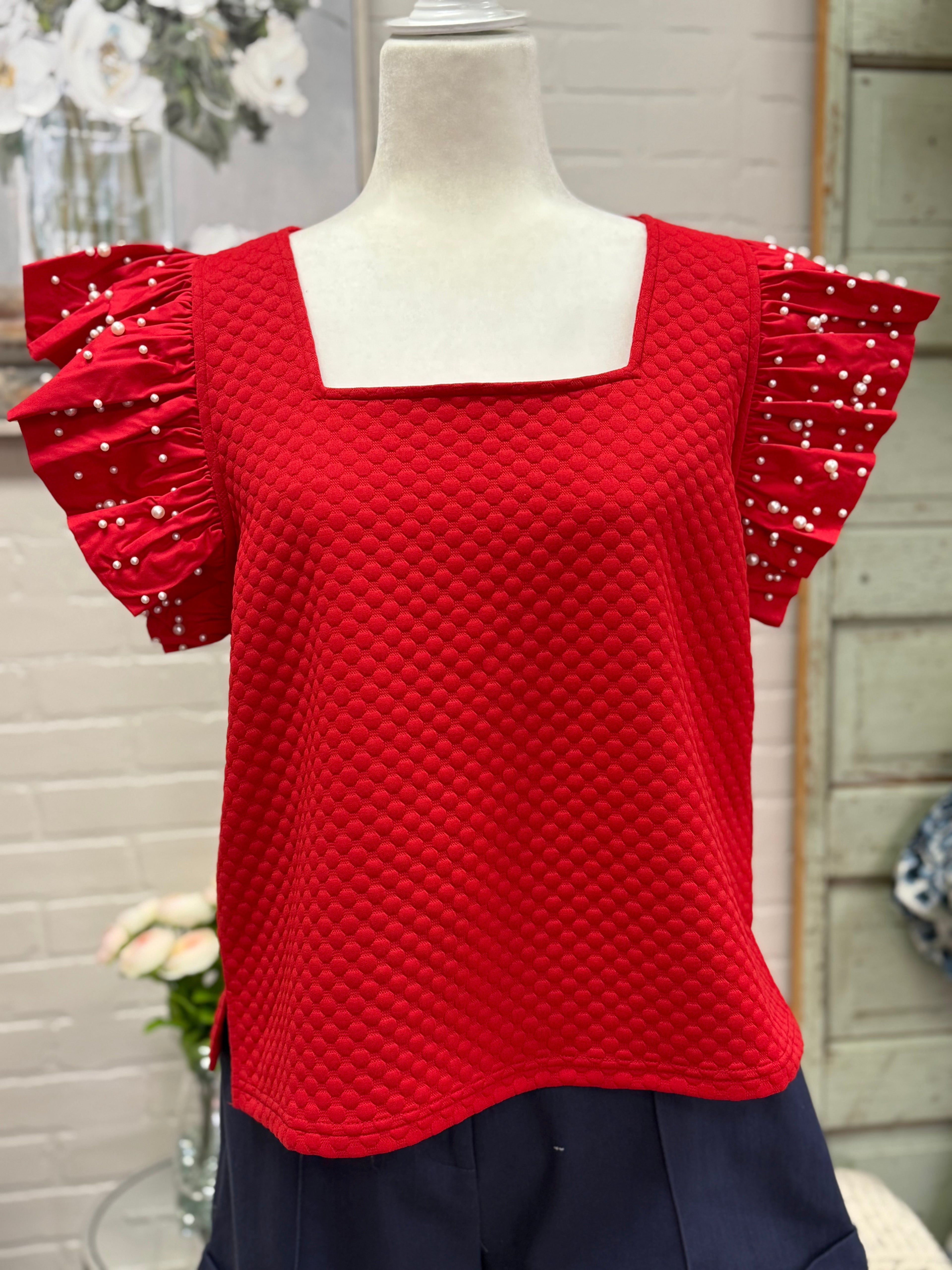 Red Pearl Sleeve Top