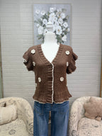 Brown Crochet Flower Cardigan