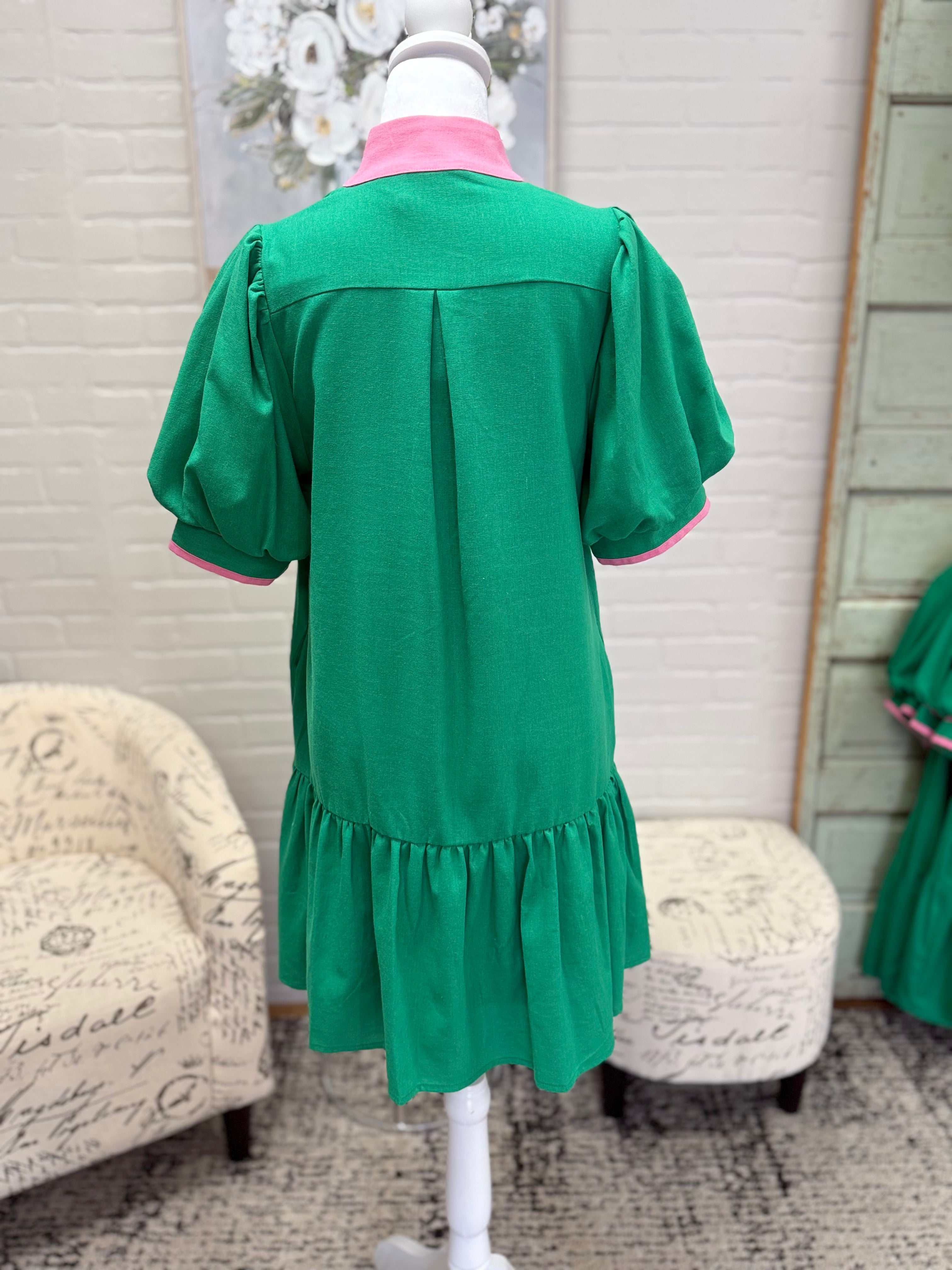 Green Puff Sleeve Dress