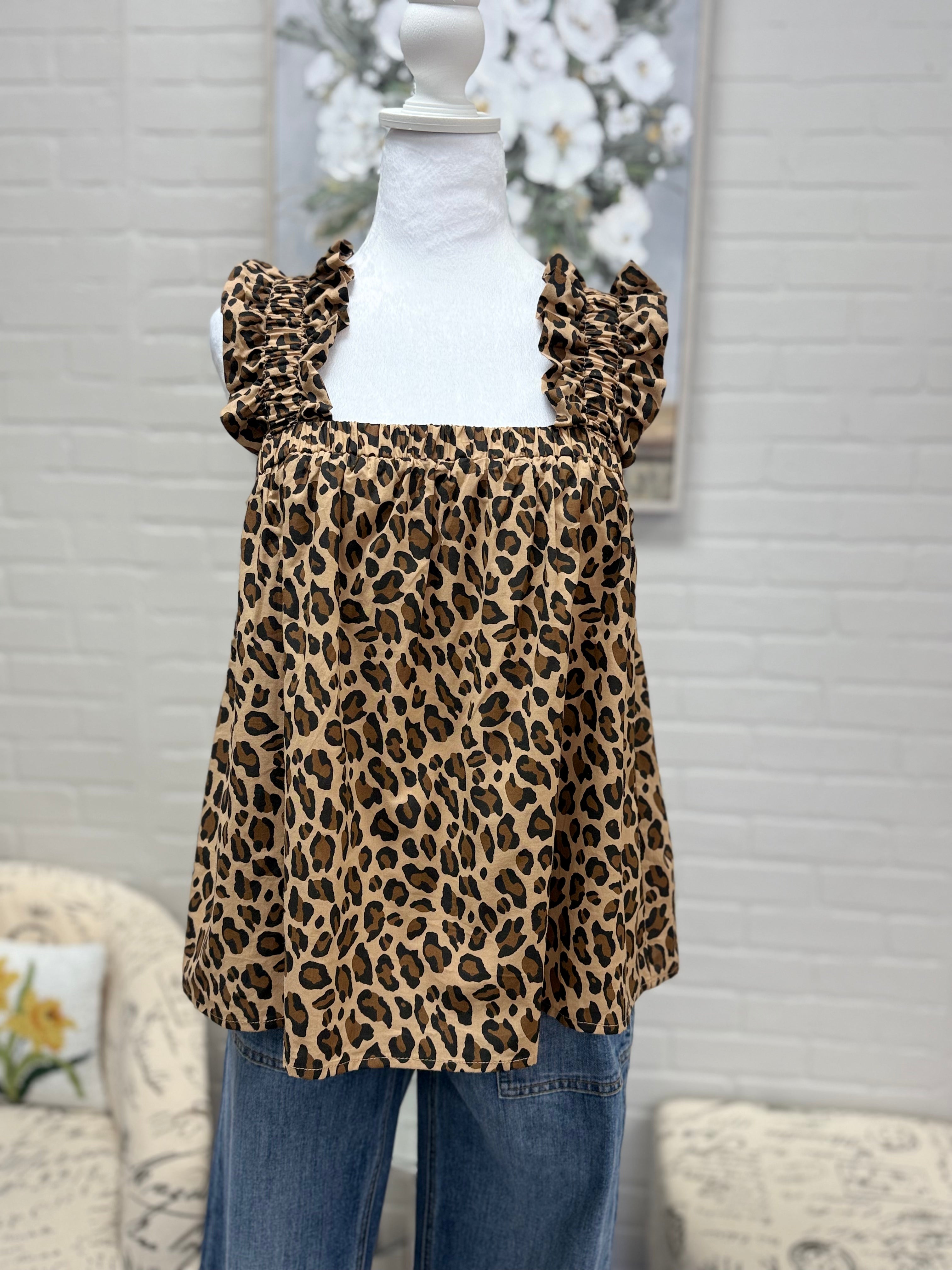 Ruffle Strap Animal Print Top