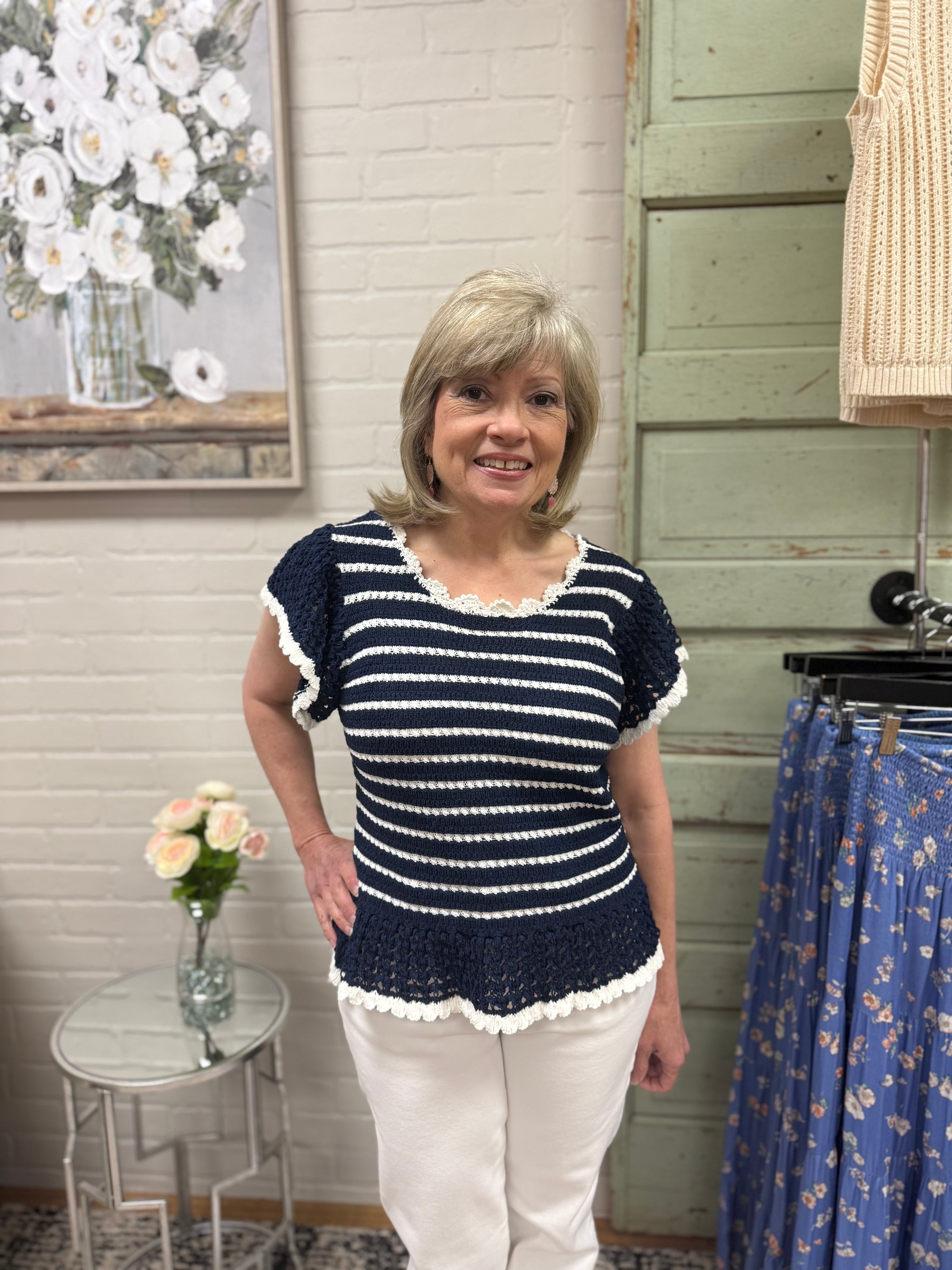 Navy Striped Sweater Top