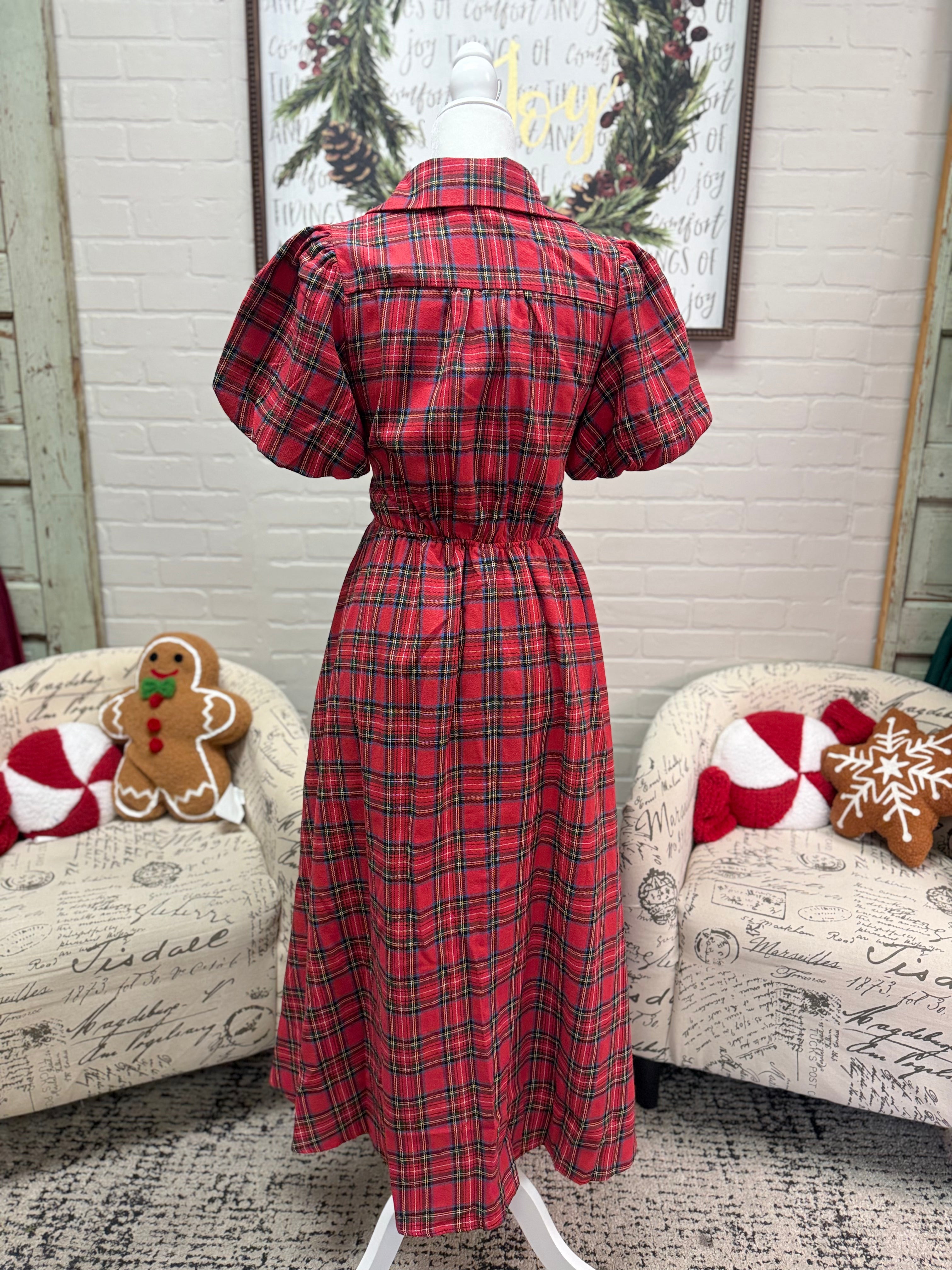 Red Plaid Midi Dress