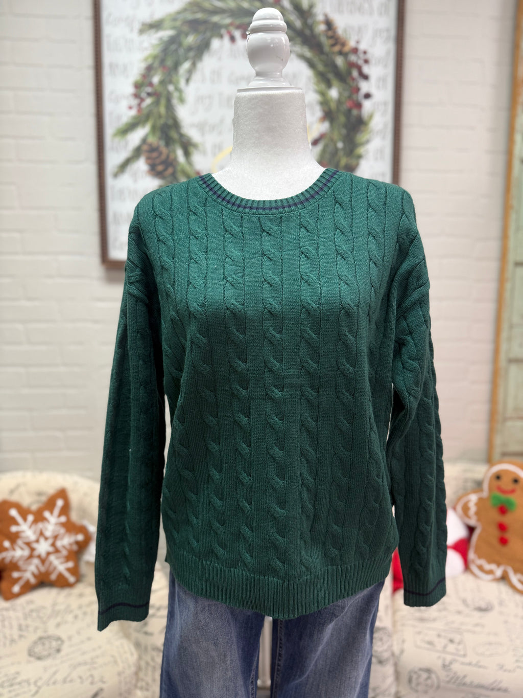 Hunter Green Cable Knit Sweater