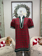 Red Plaid Contrast Trim Dress