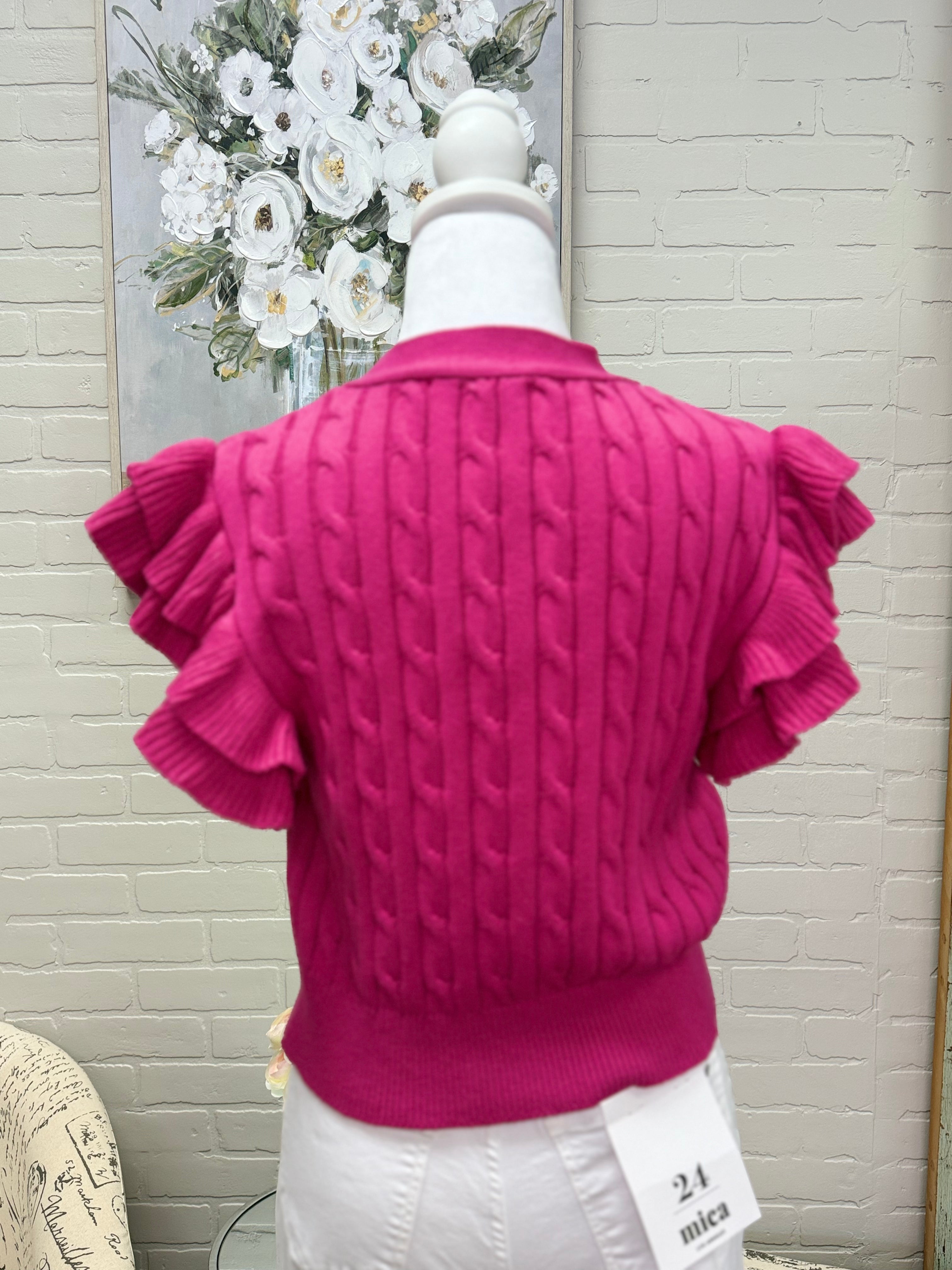 Pink Flutter Sleeve Sweater