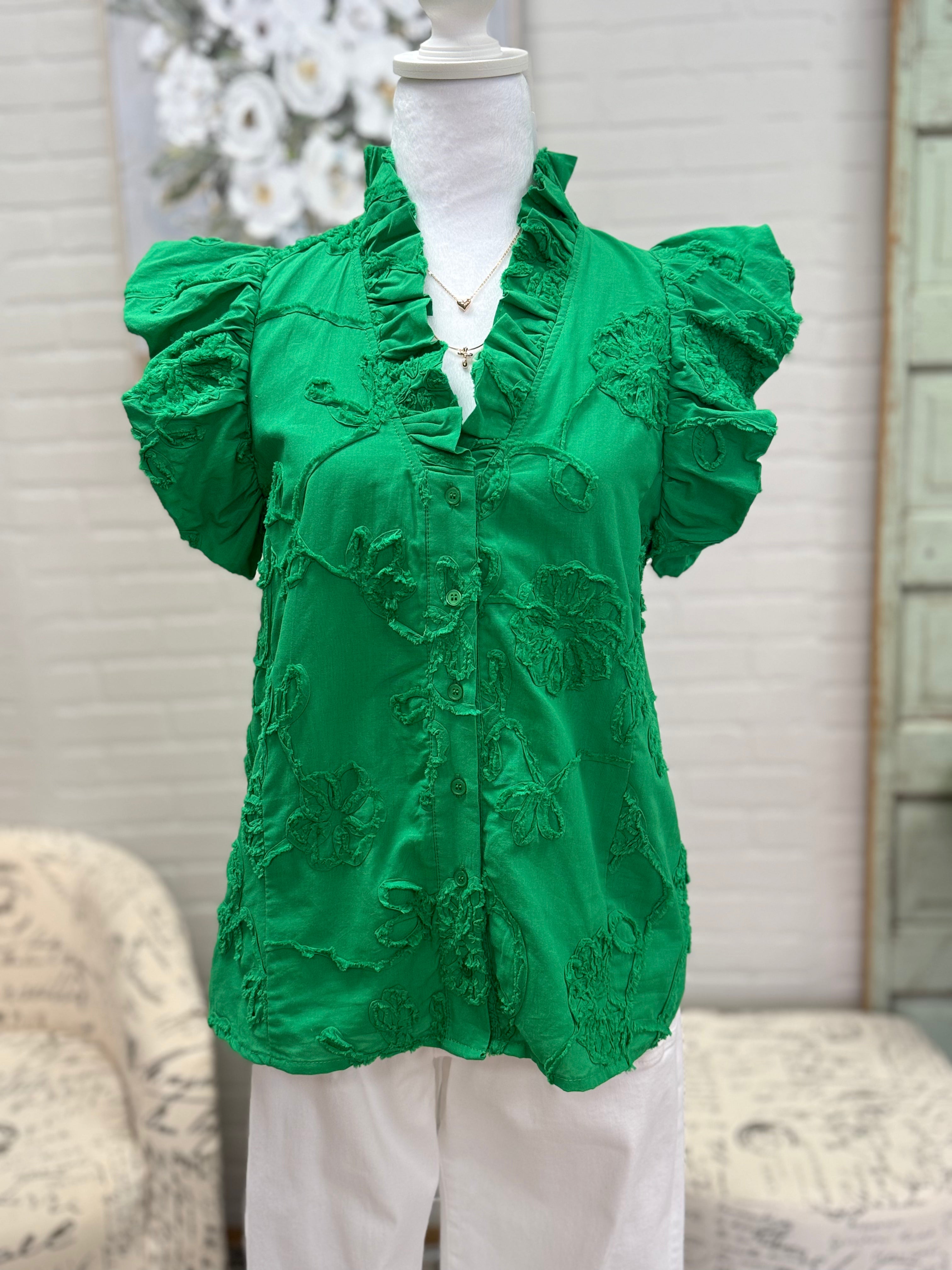 Green Flutter Sleeve Top