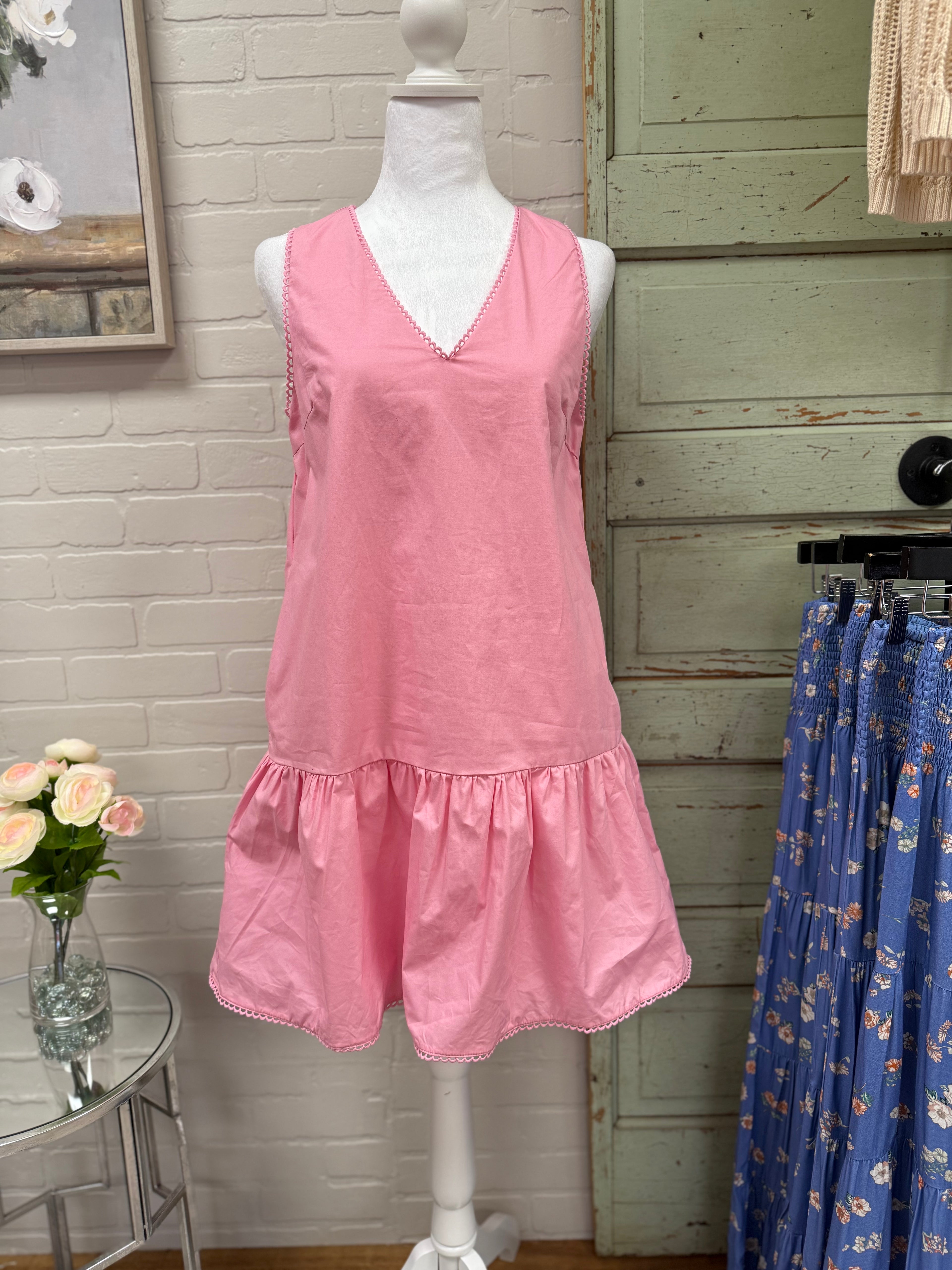 V-Neck Pink Mini Dress