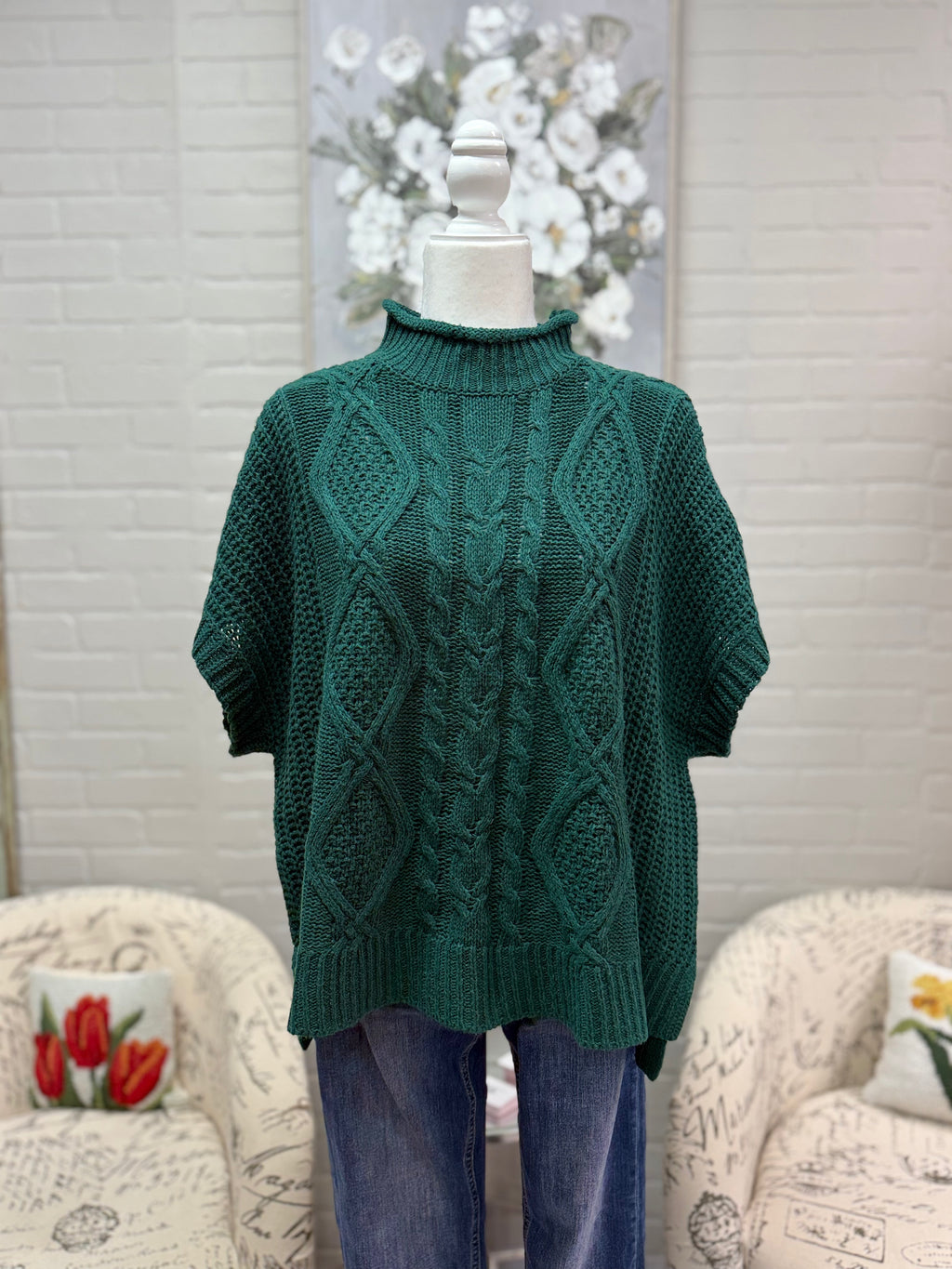 Green Sleeveless Mock Neck Sweater