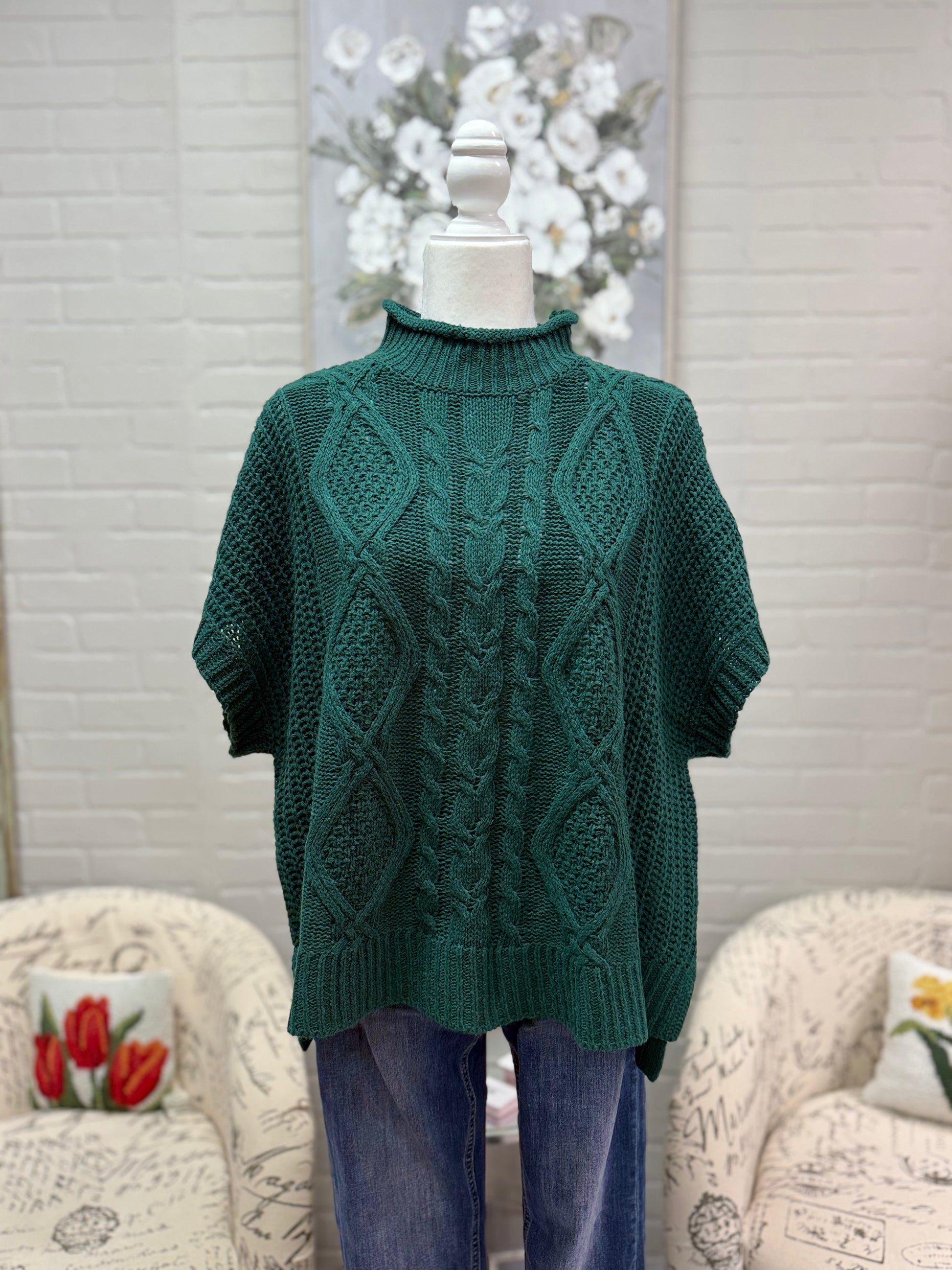 Green Sleeveless Mock Neck Sweater