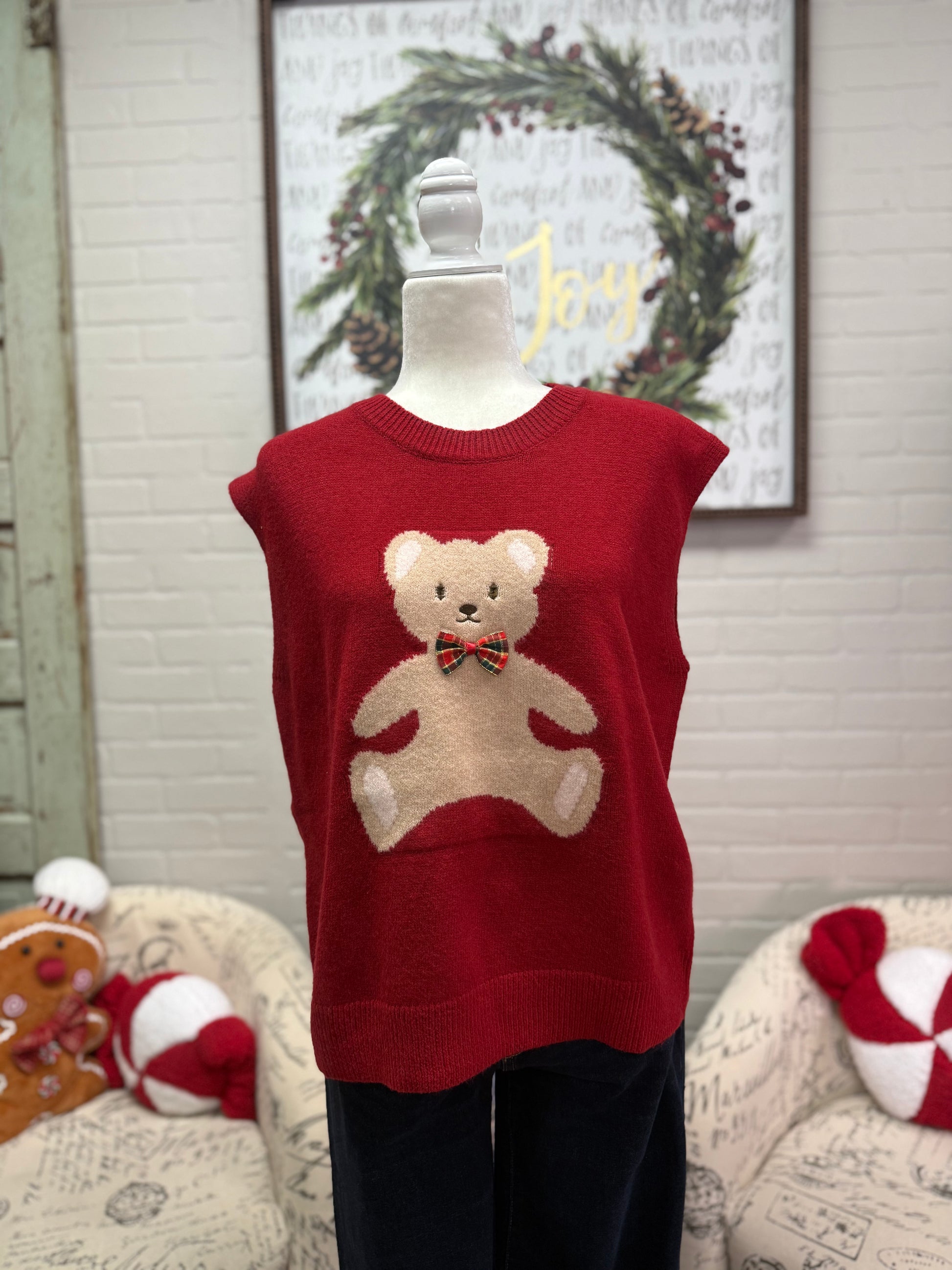 Red Teddy Sweater Vest