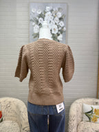 Taupe Crochet Puff Sleeved Sweater