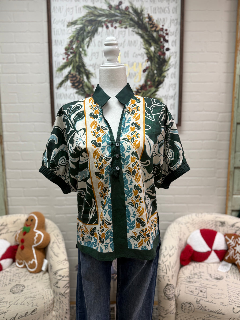 Hunter Green Floral Top