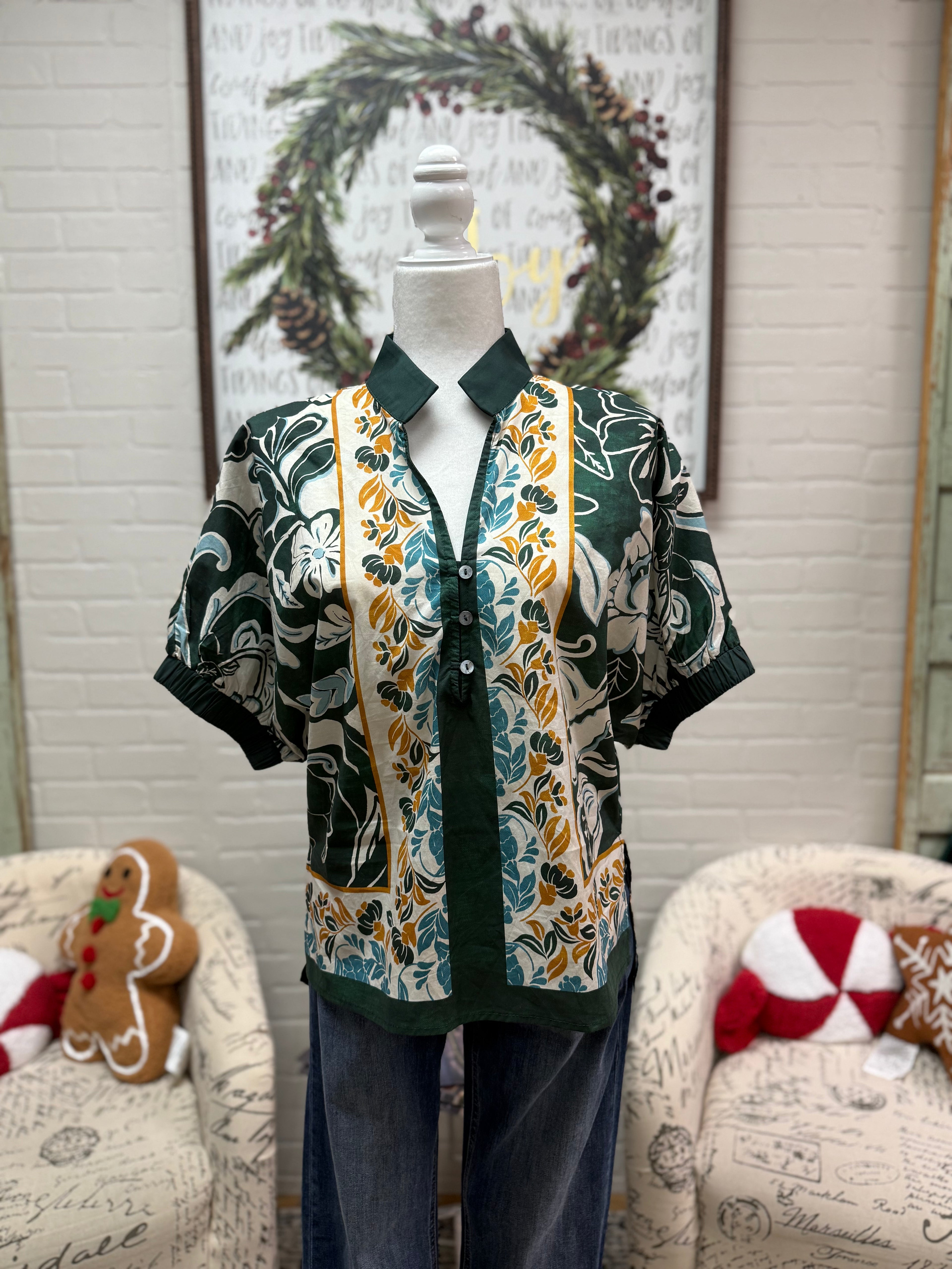 Hunter Green Floral Top