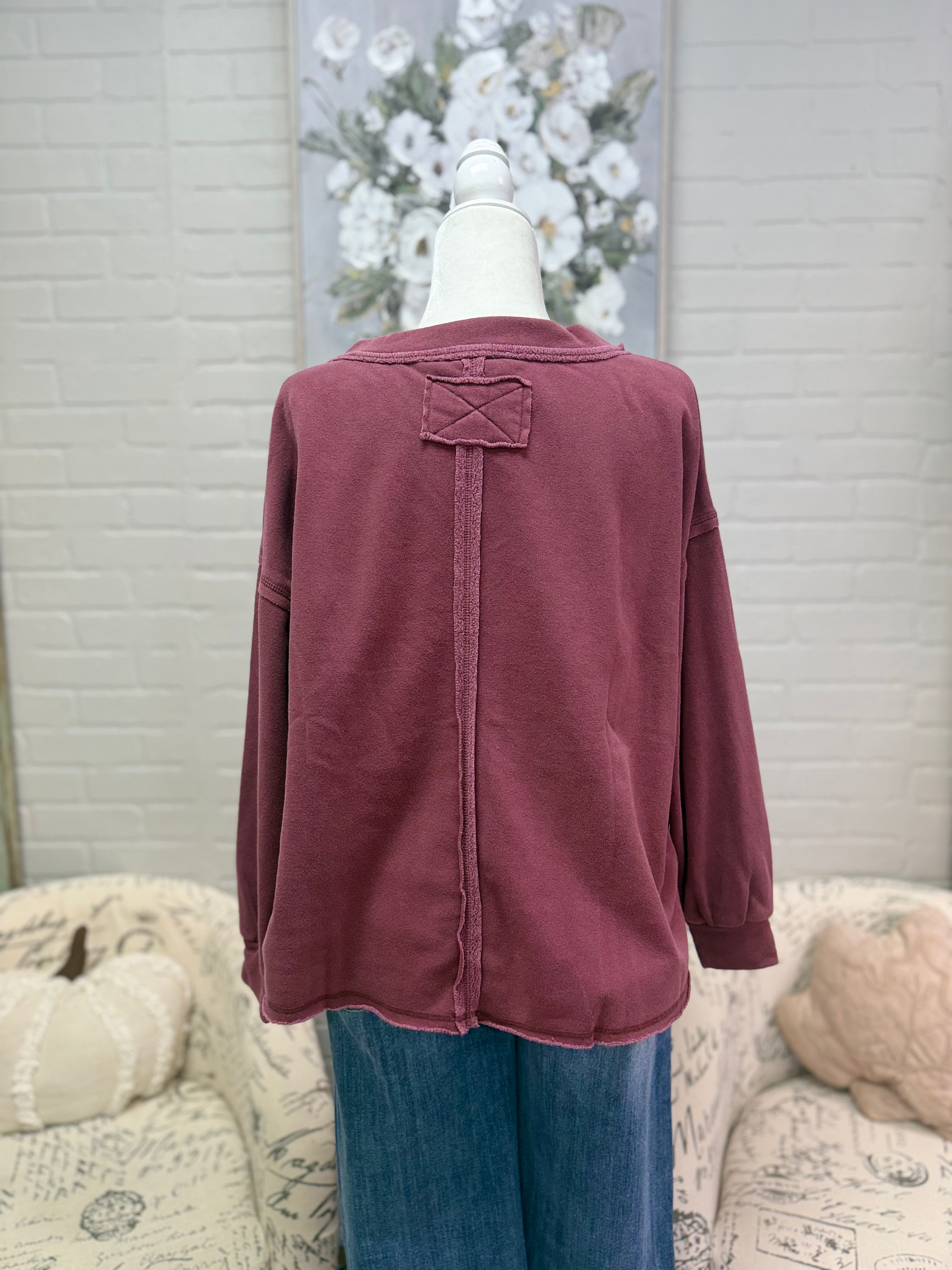 Burgandy Reverse Stitch Sweatshirt