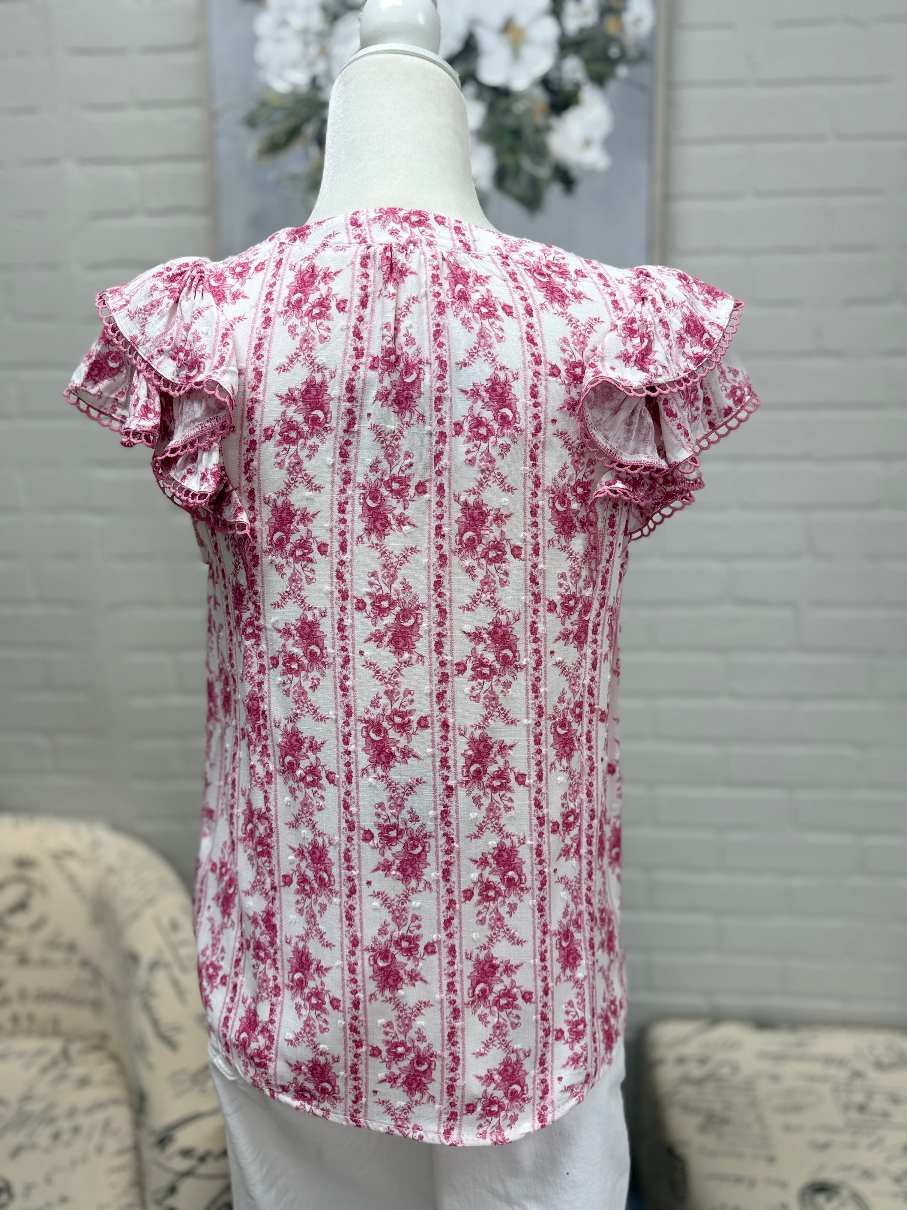 Fuchsia Striped Floral Top