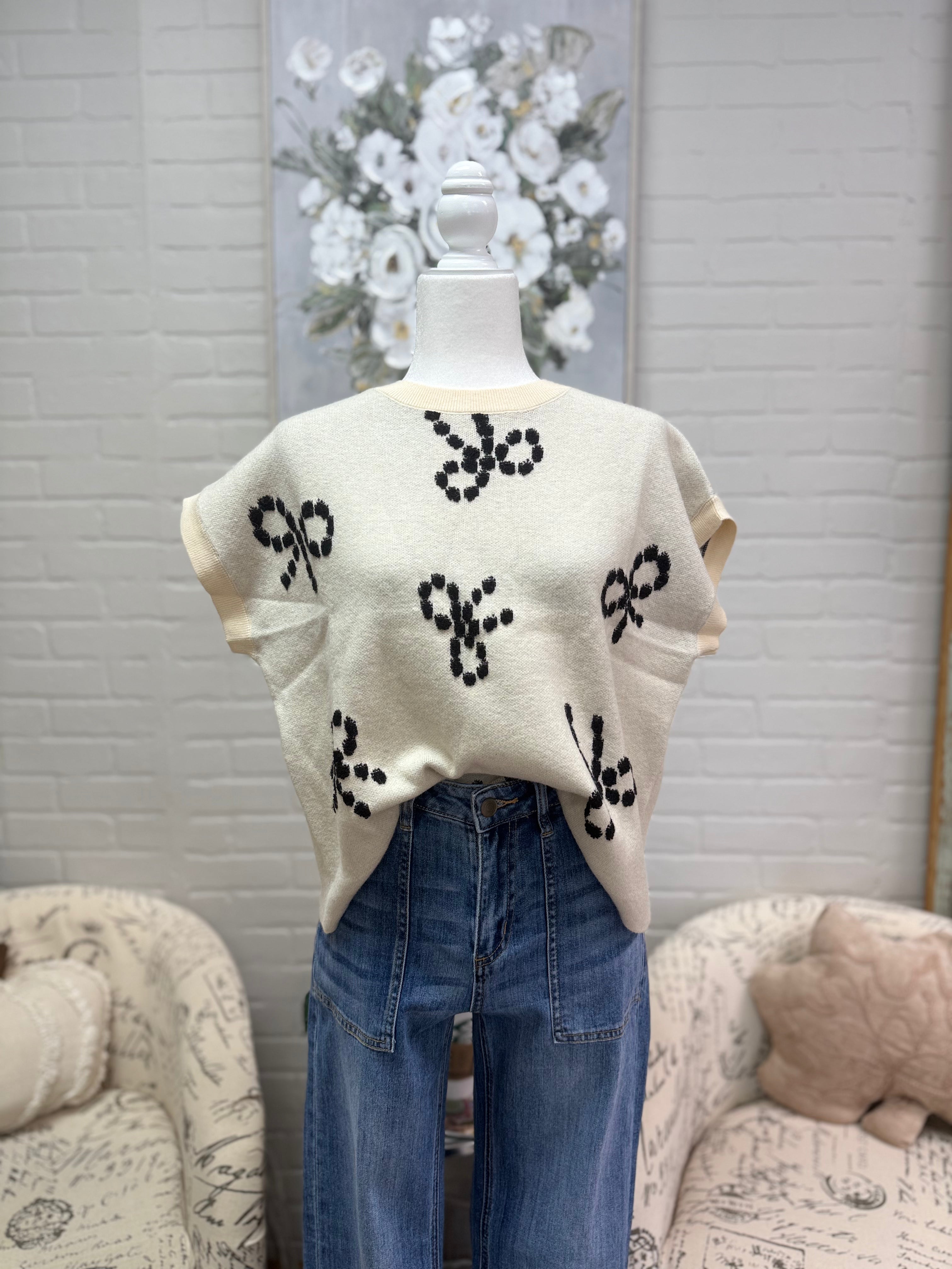 Ivory Bow Sleeveless Sweater