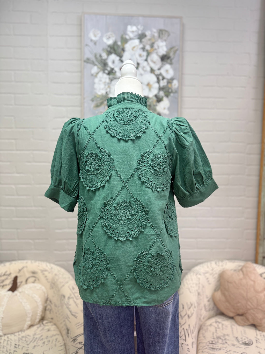 Green Embroidered Top
