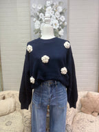 Navy Rosette Sweater