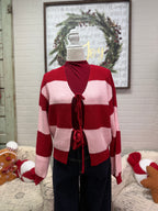 Pink & Red Striped Cardigan